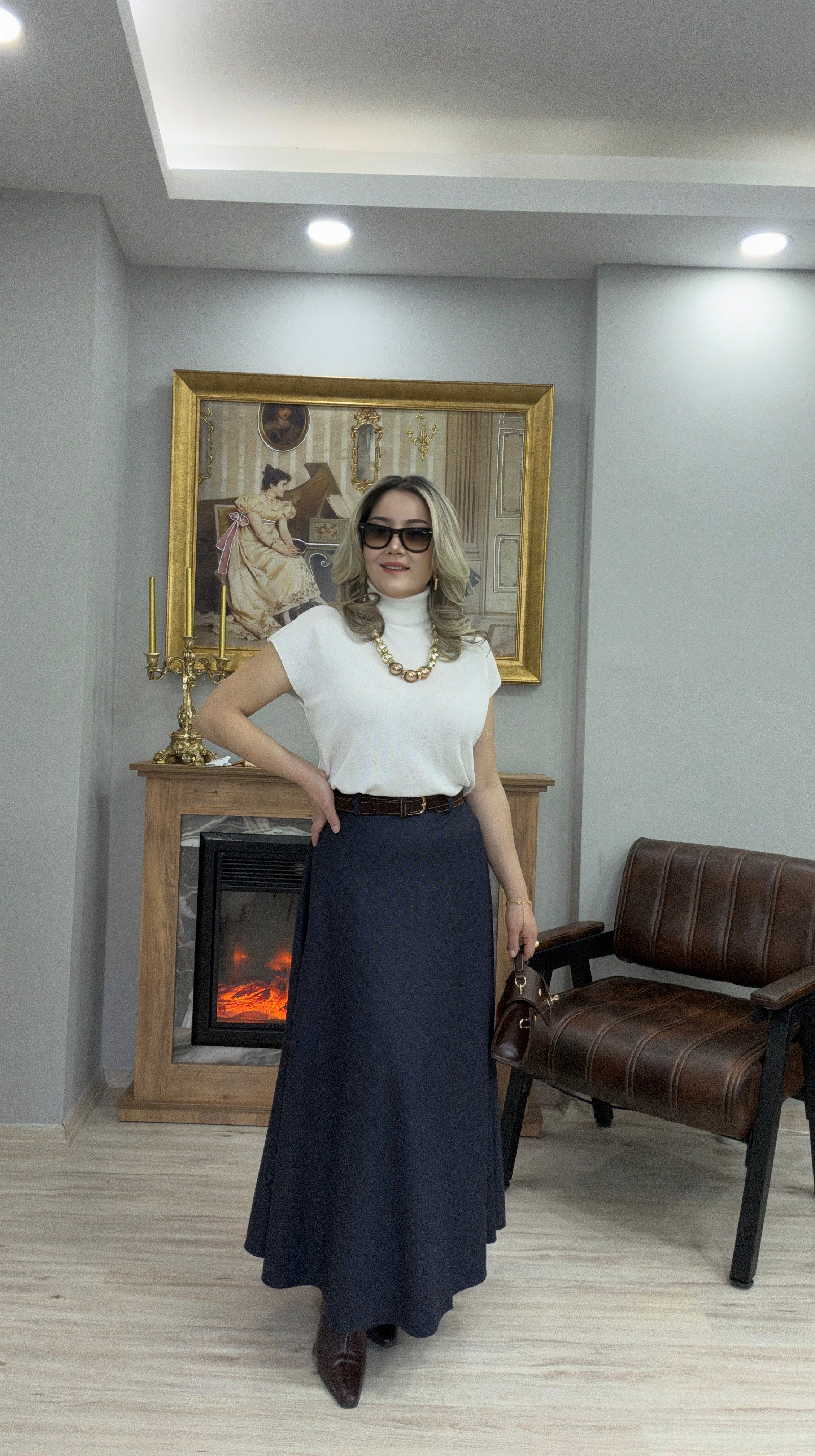 EKOSE KEMERLİ ETEK LACİVERT