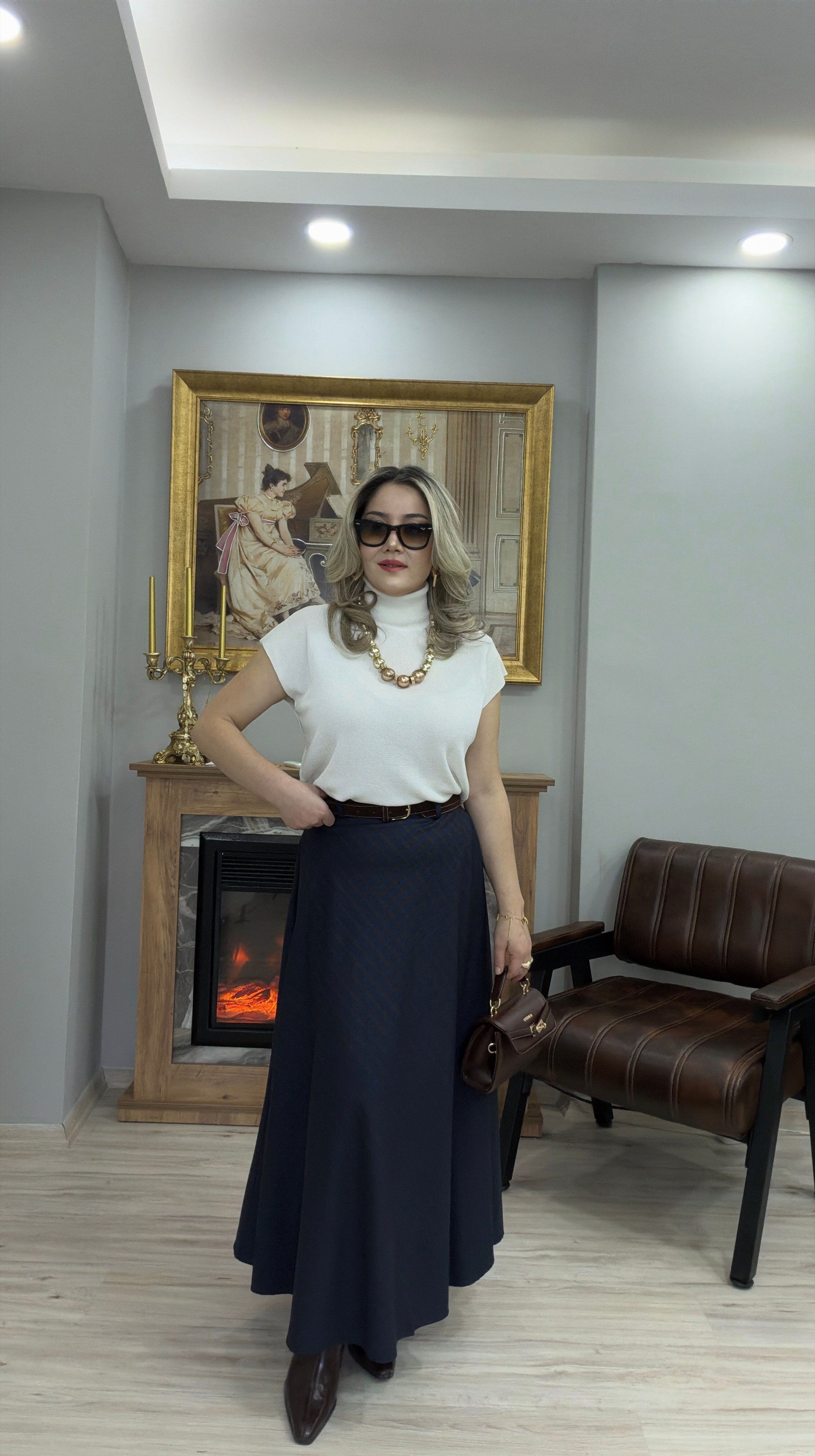EKOSE KEMERLİ ETEK LACİVERT