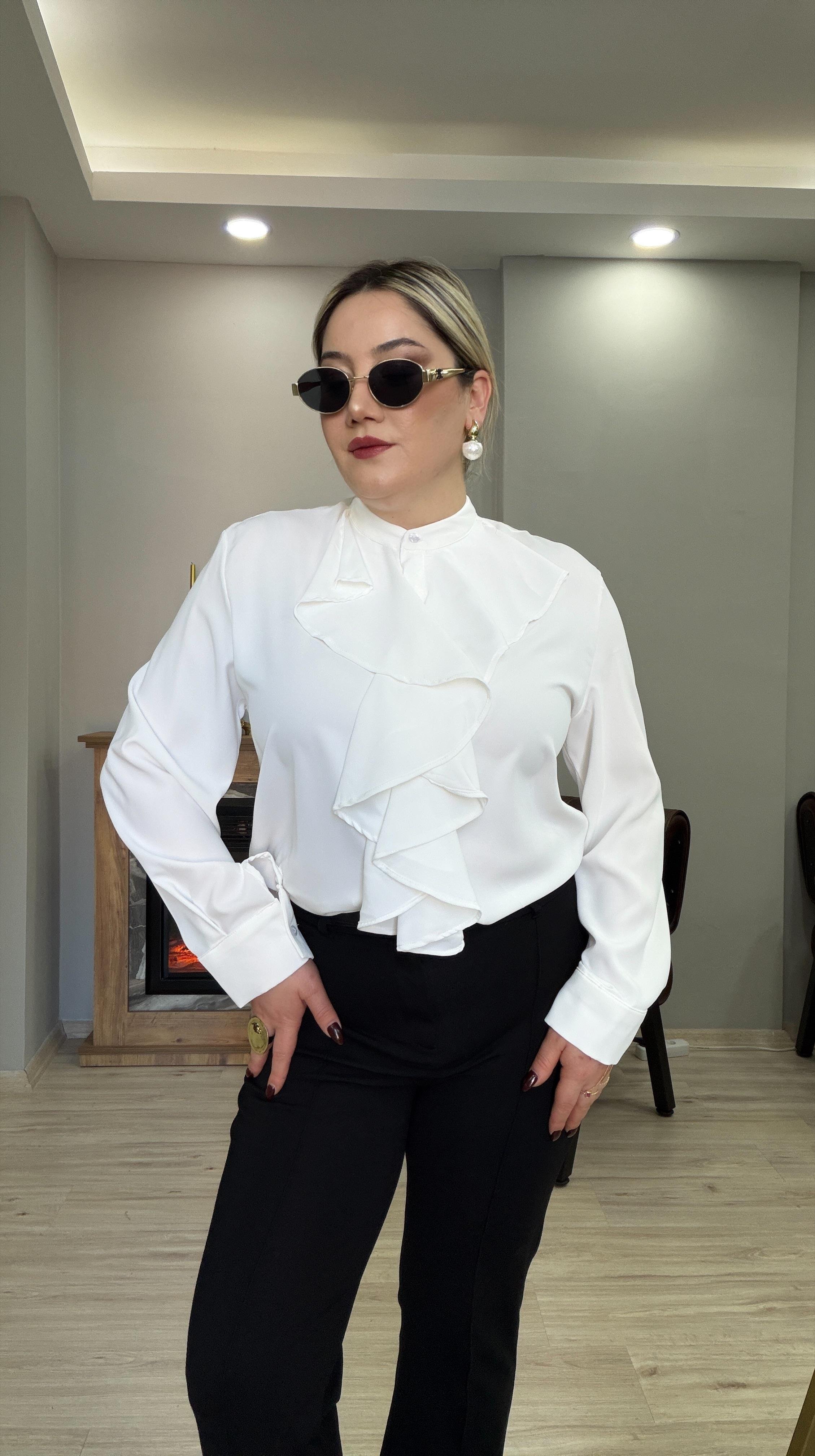 FIRFIR DETAYLI ŞİFON GÖMLEK EKRU