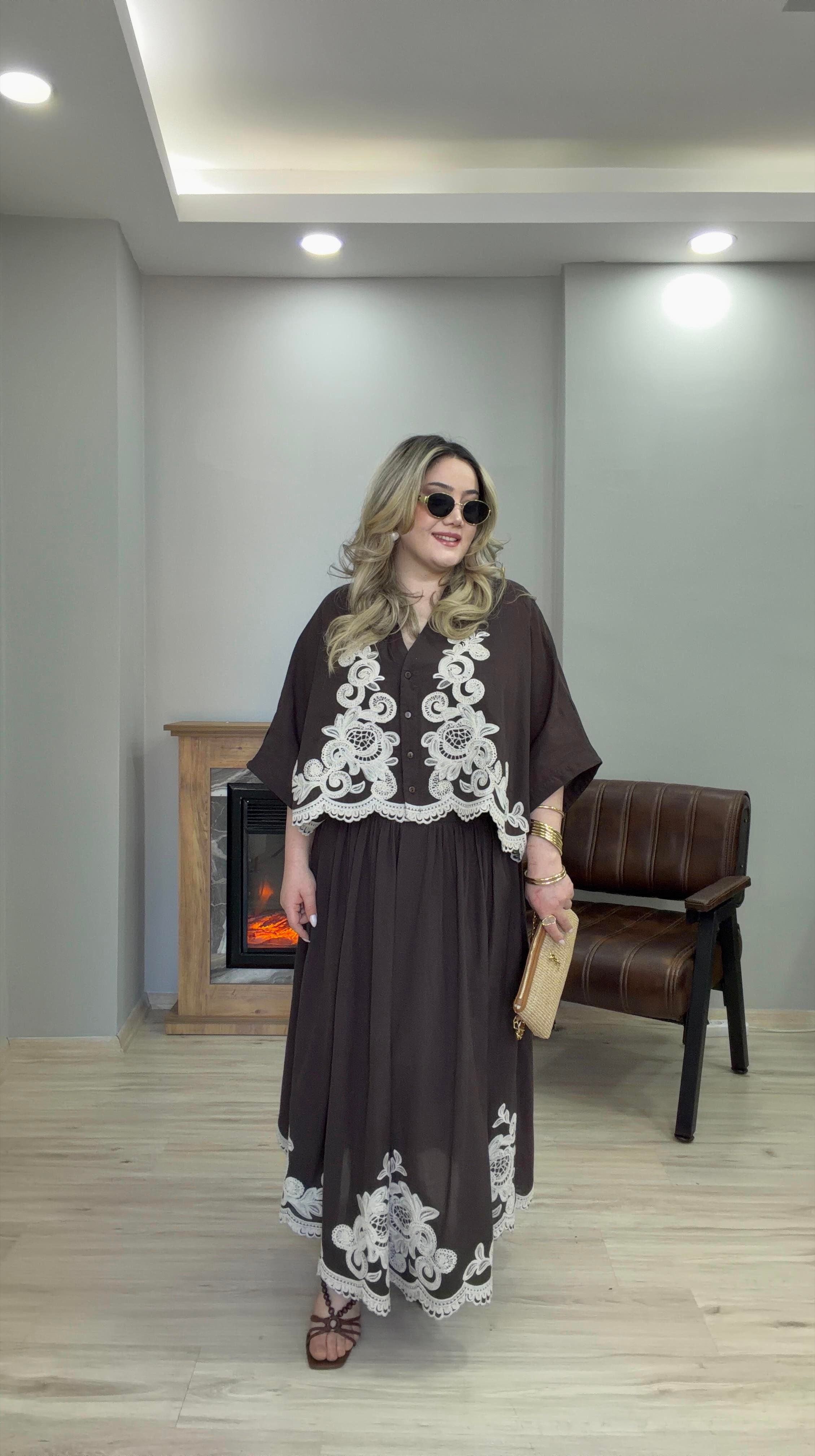 FİSTO İŞLEMELİ TAKIM KAHVE                                       