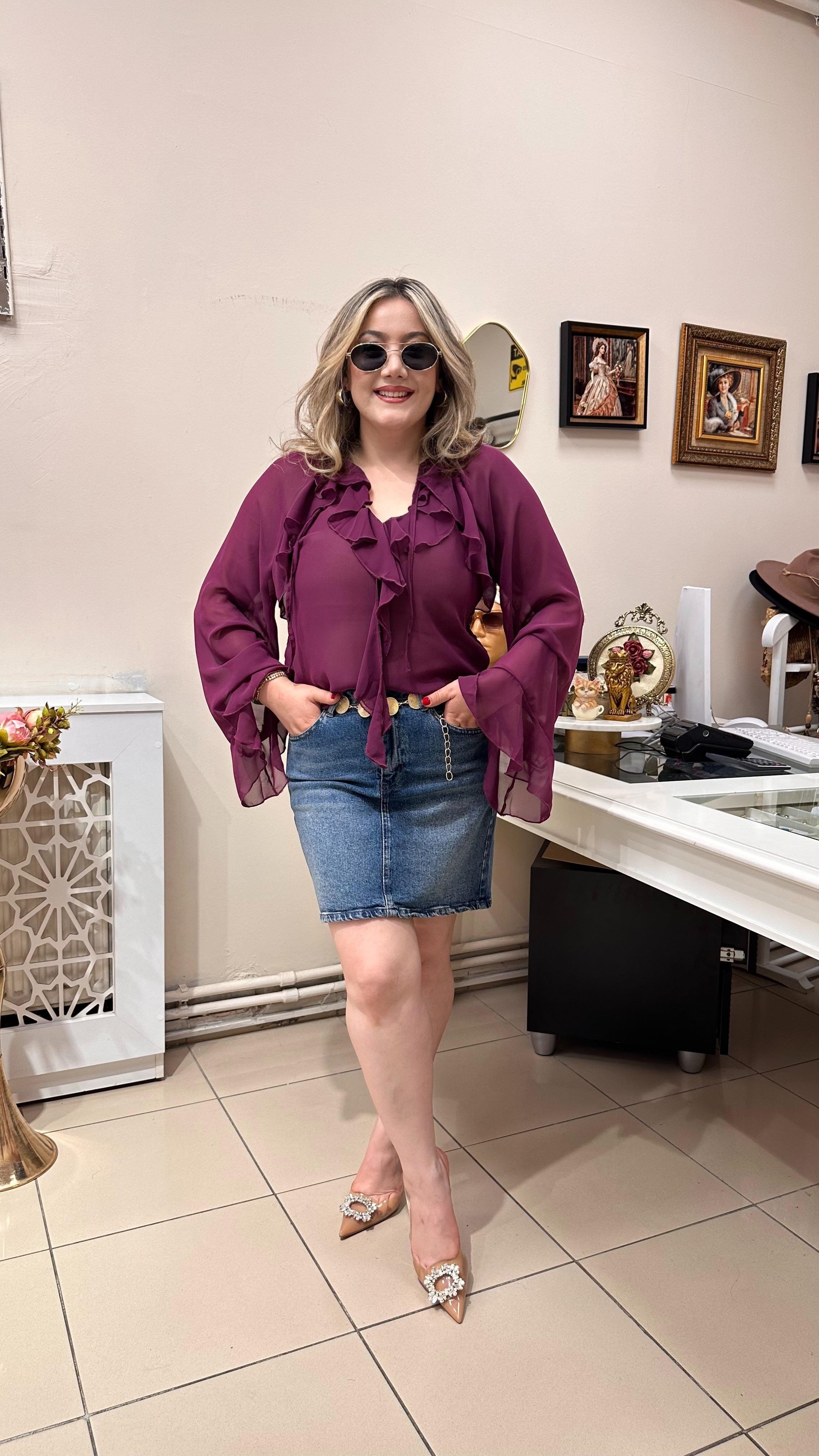 FRAPAN ROMANTİK ŞİFON BLUZ BORDO