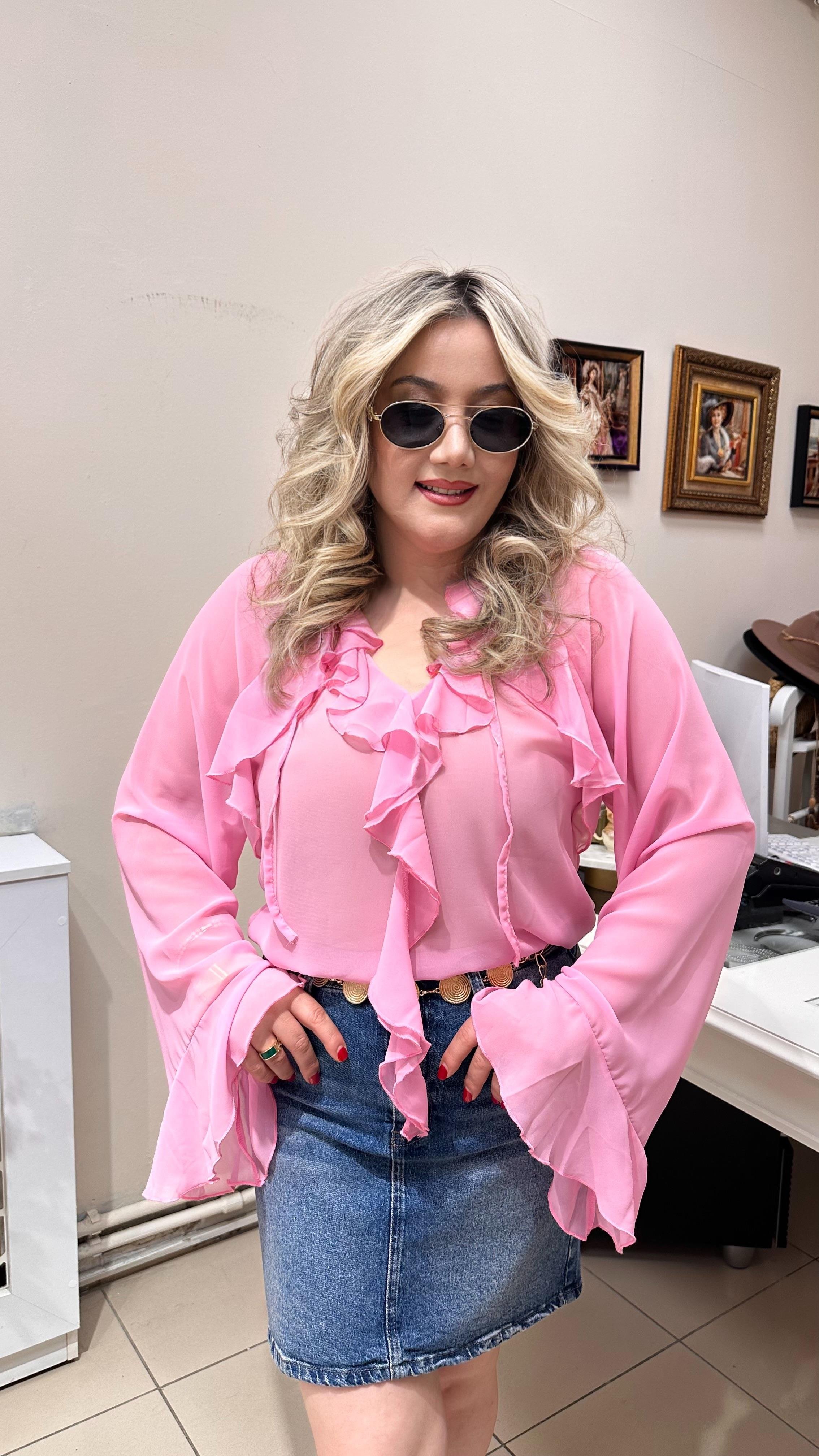 FRAPAN ROMANTİK ŞİFON BLUZ PEMBE