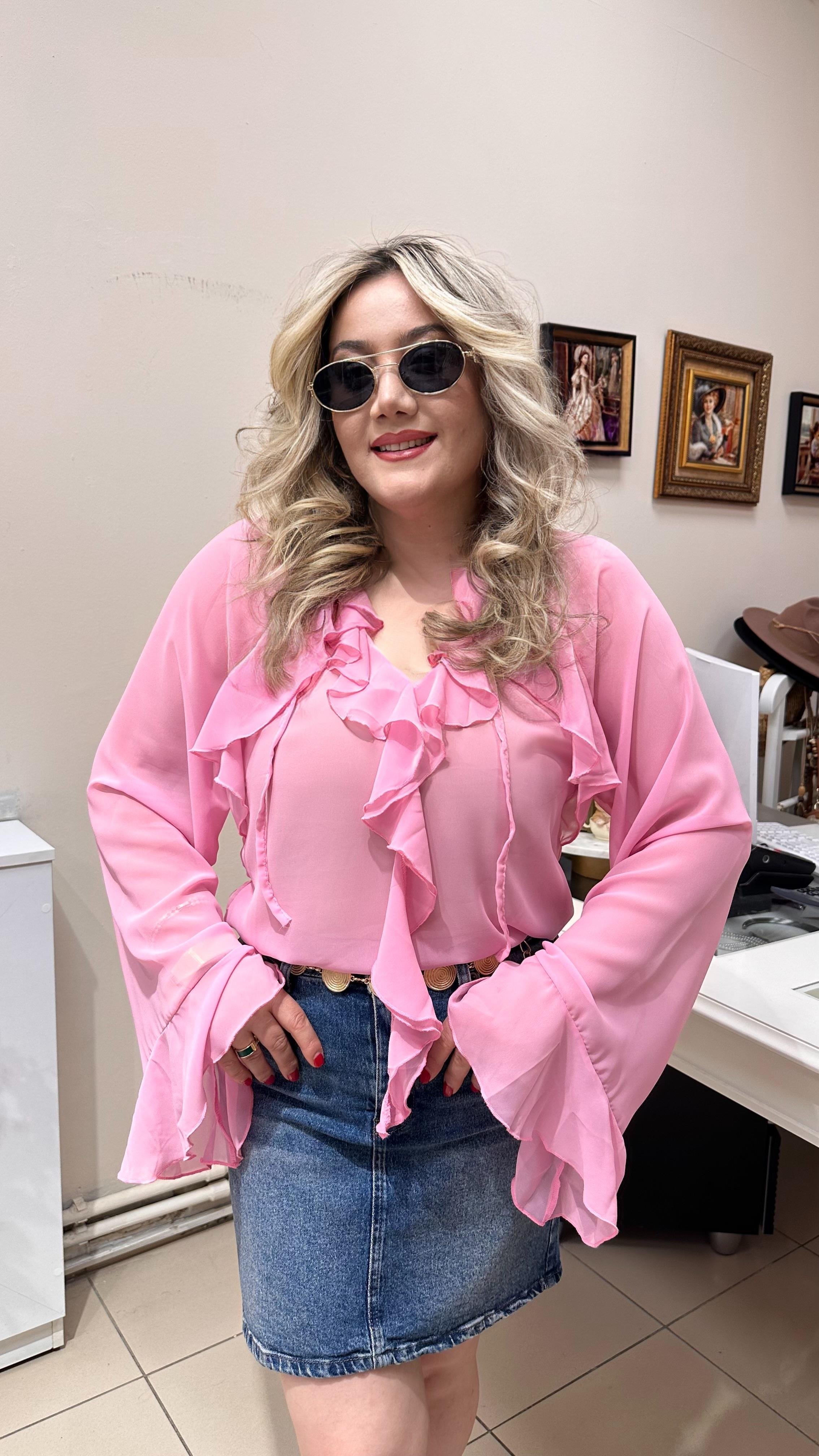 FRAPAN ROMANTİK ŞİFON BLUZ PEMBE