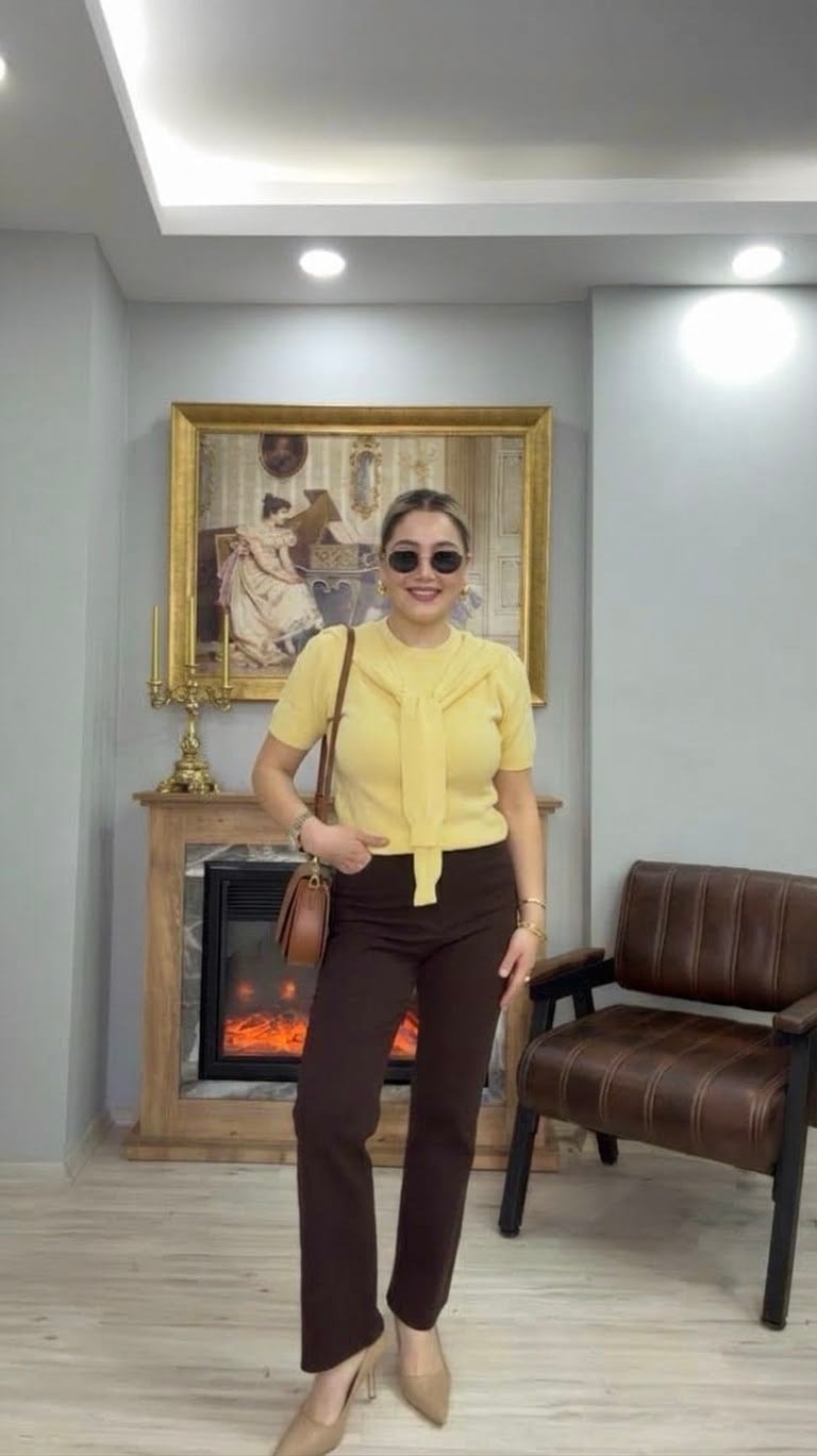 FULAR BAĞLAMA DETAYLI TRİKO SARI