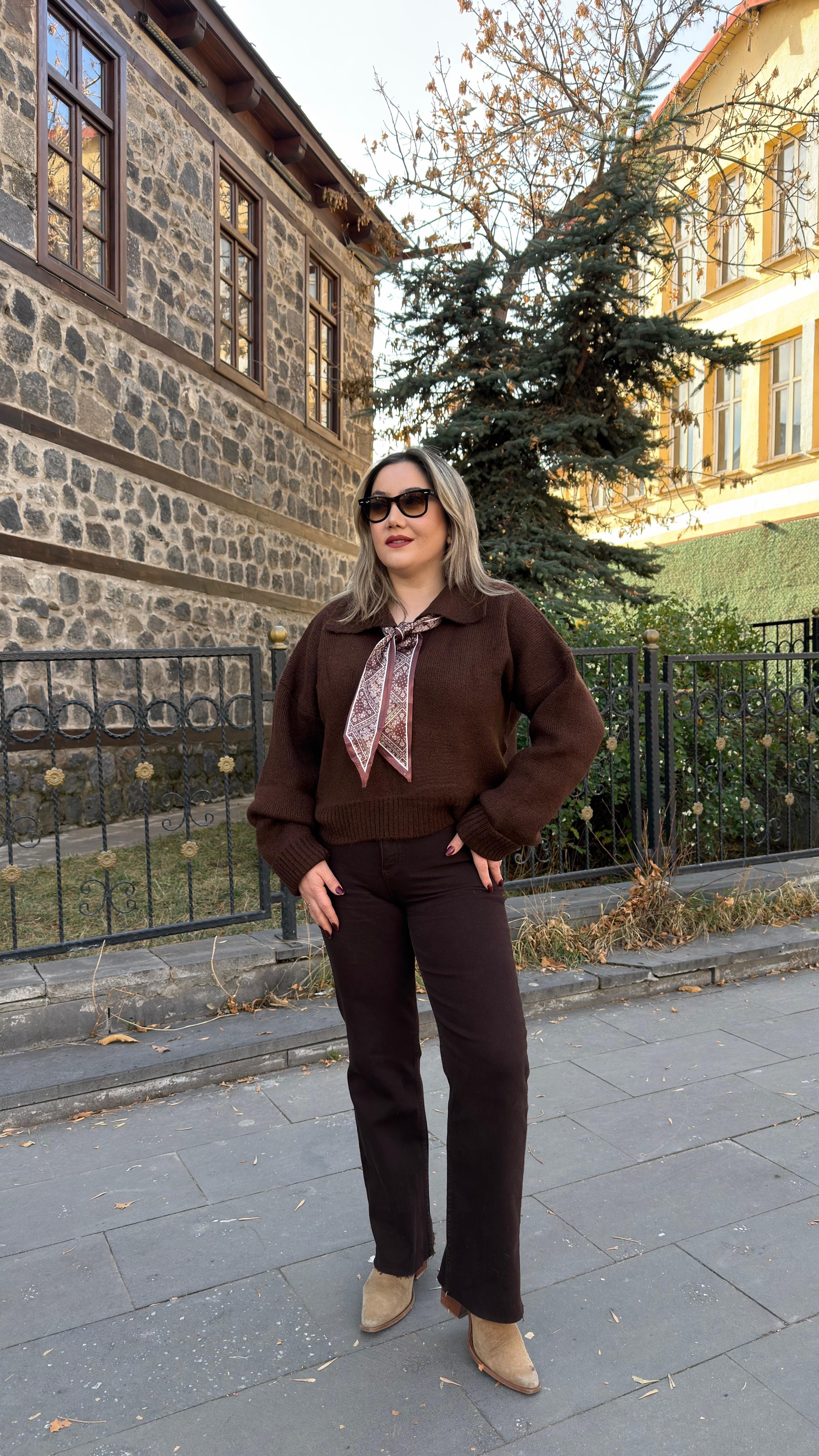 FULARLI POLO YAKA KAZAK KAHVE