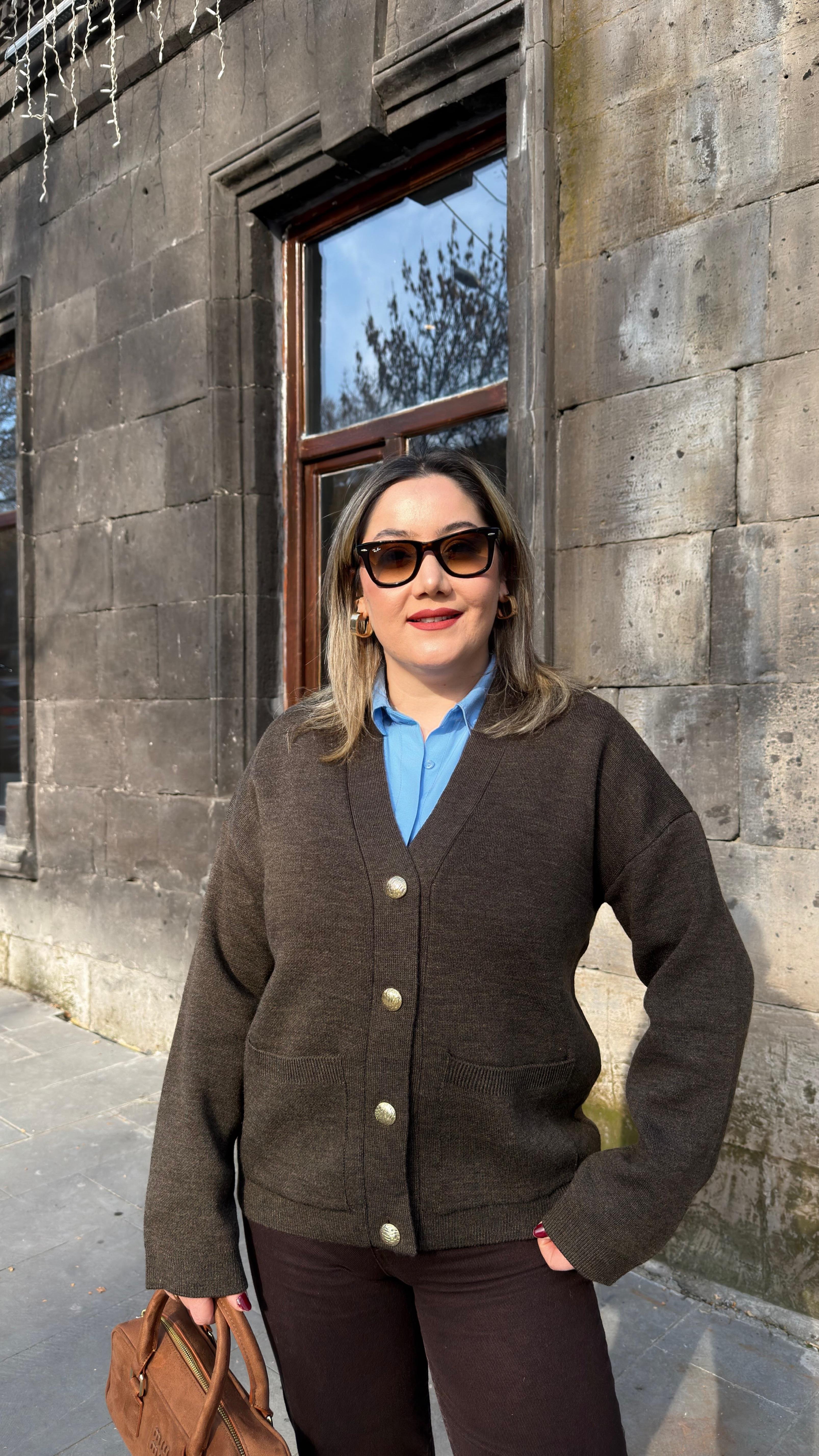 GOLD DÜĞMELİ HIRKA MELANJ KAHVE