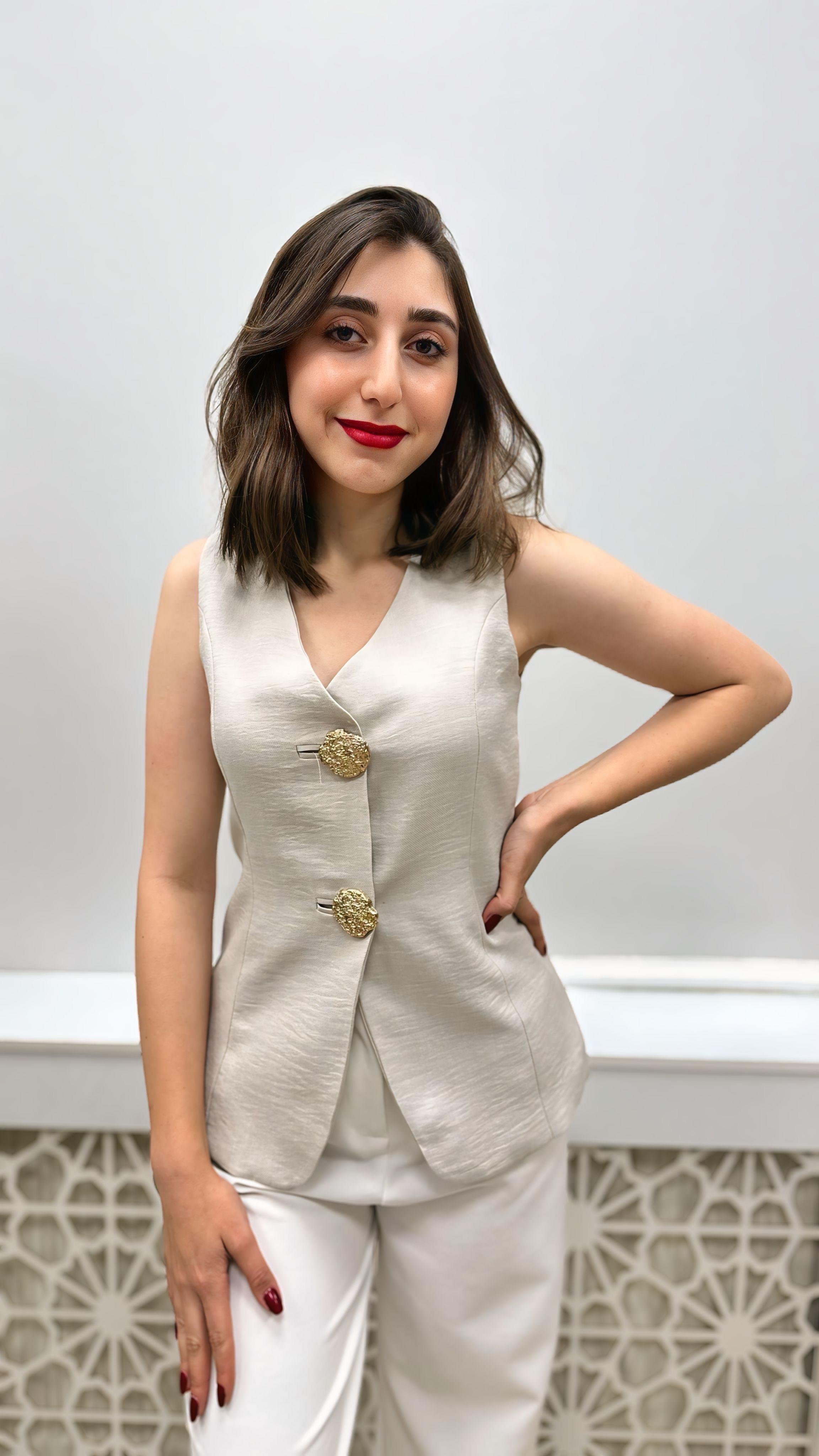 GOLD DÜĞMELİ TASARIM YELEK TAŞ