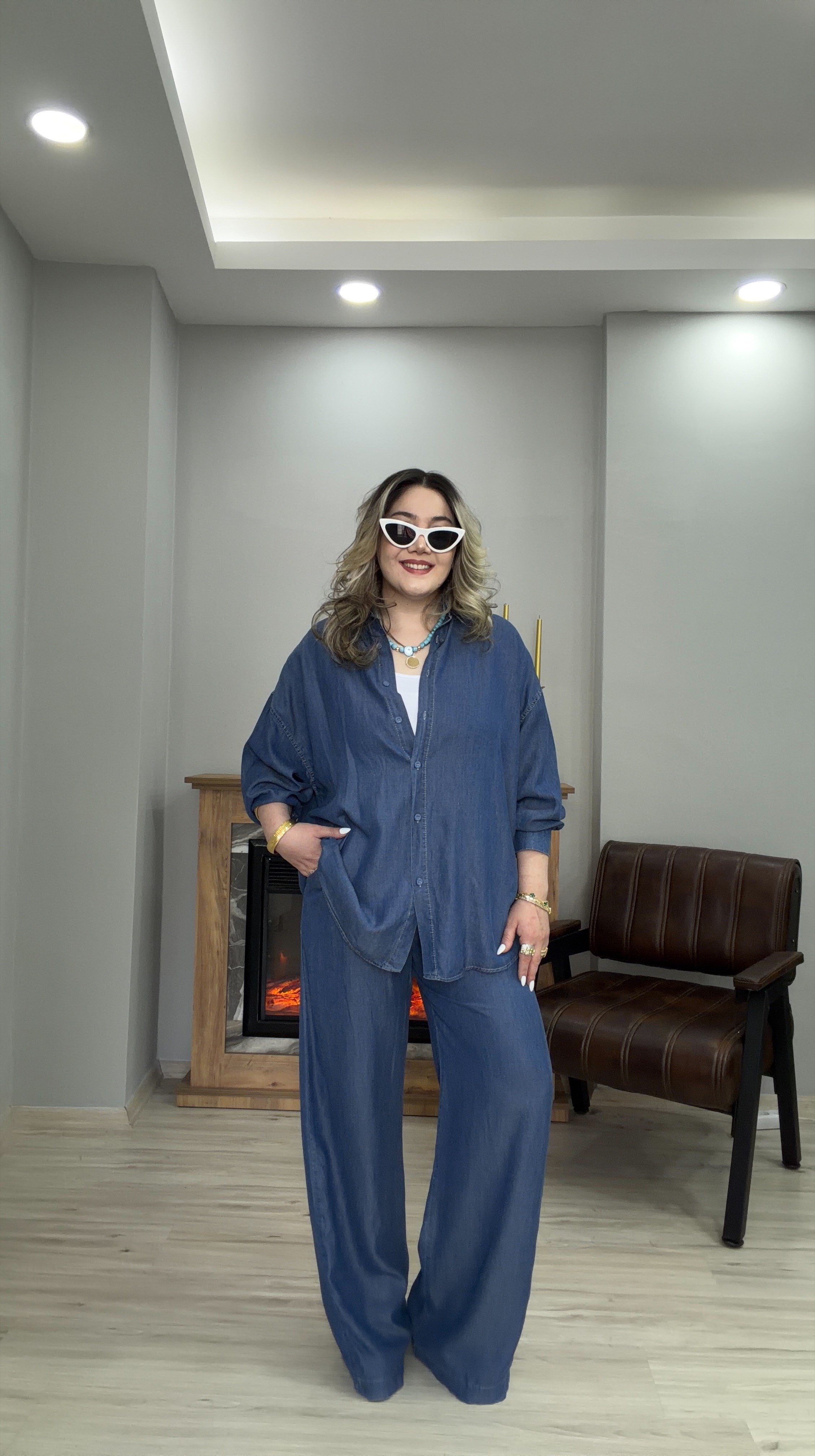 GÖMLEKLİ JEAN TAKIM LACİVERT