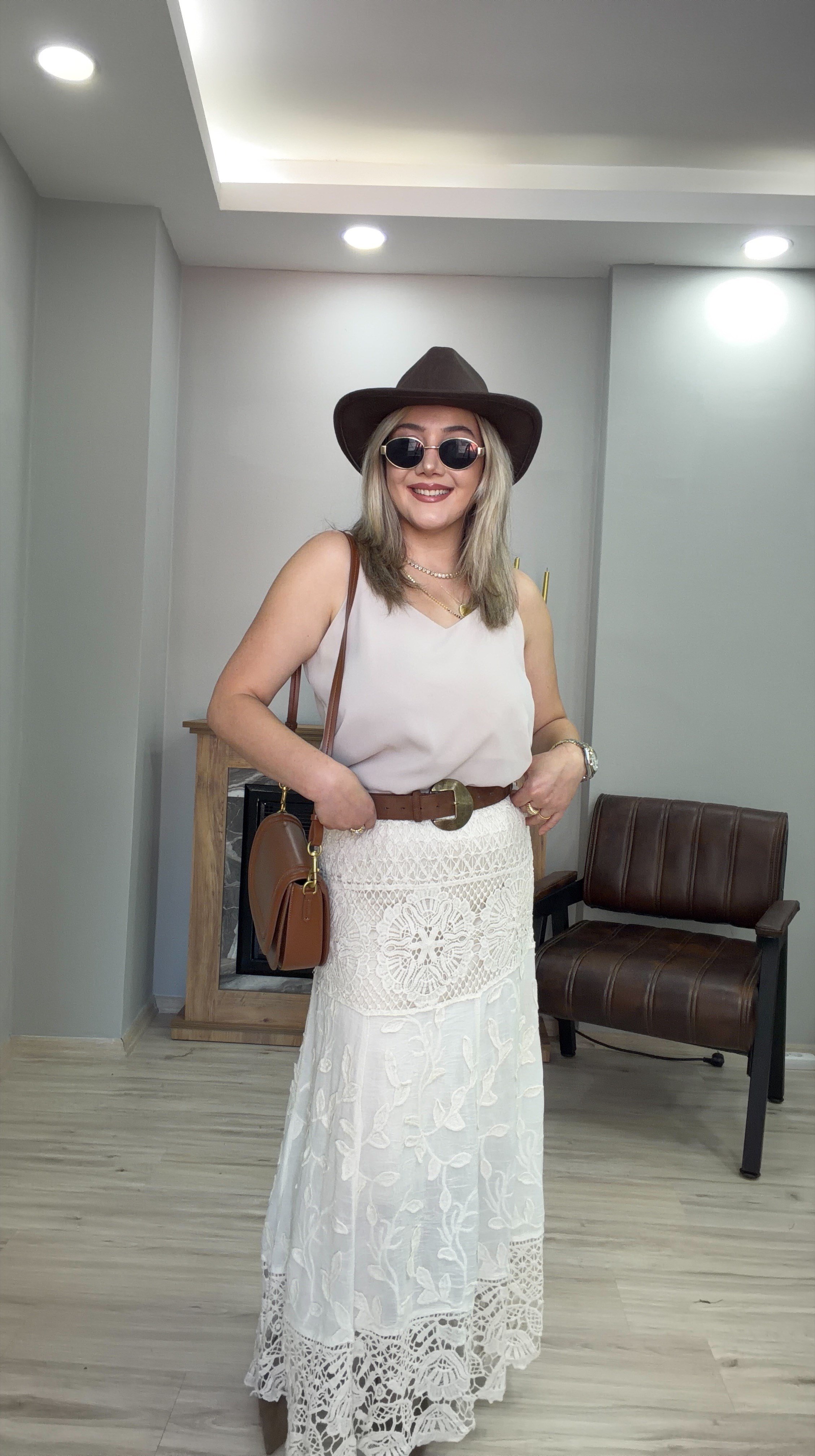 GÜPÜR DETAYLI BELİ LASTİKLİ ETEK