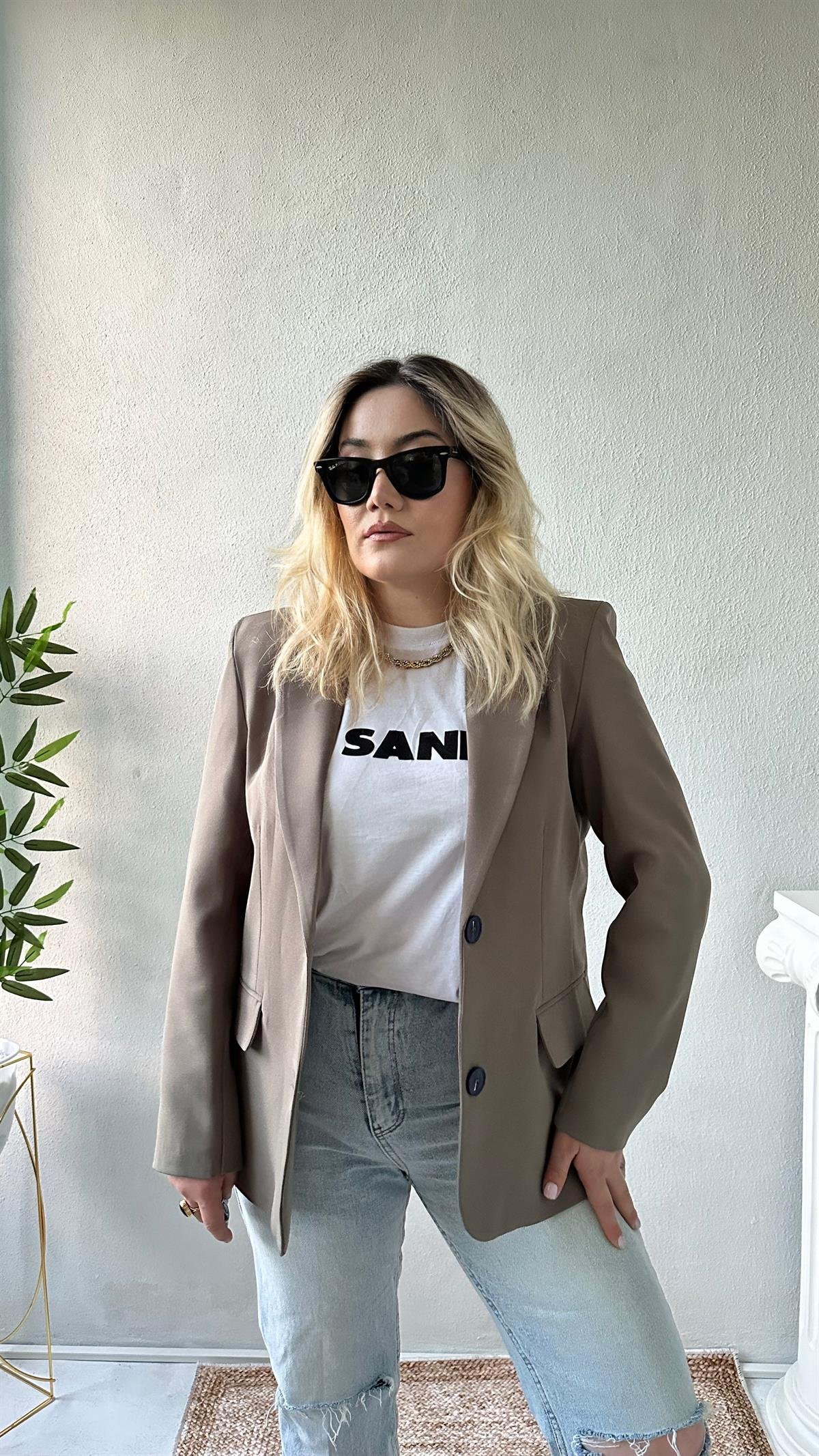Haki Kruvaze Blazer Ceket