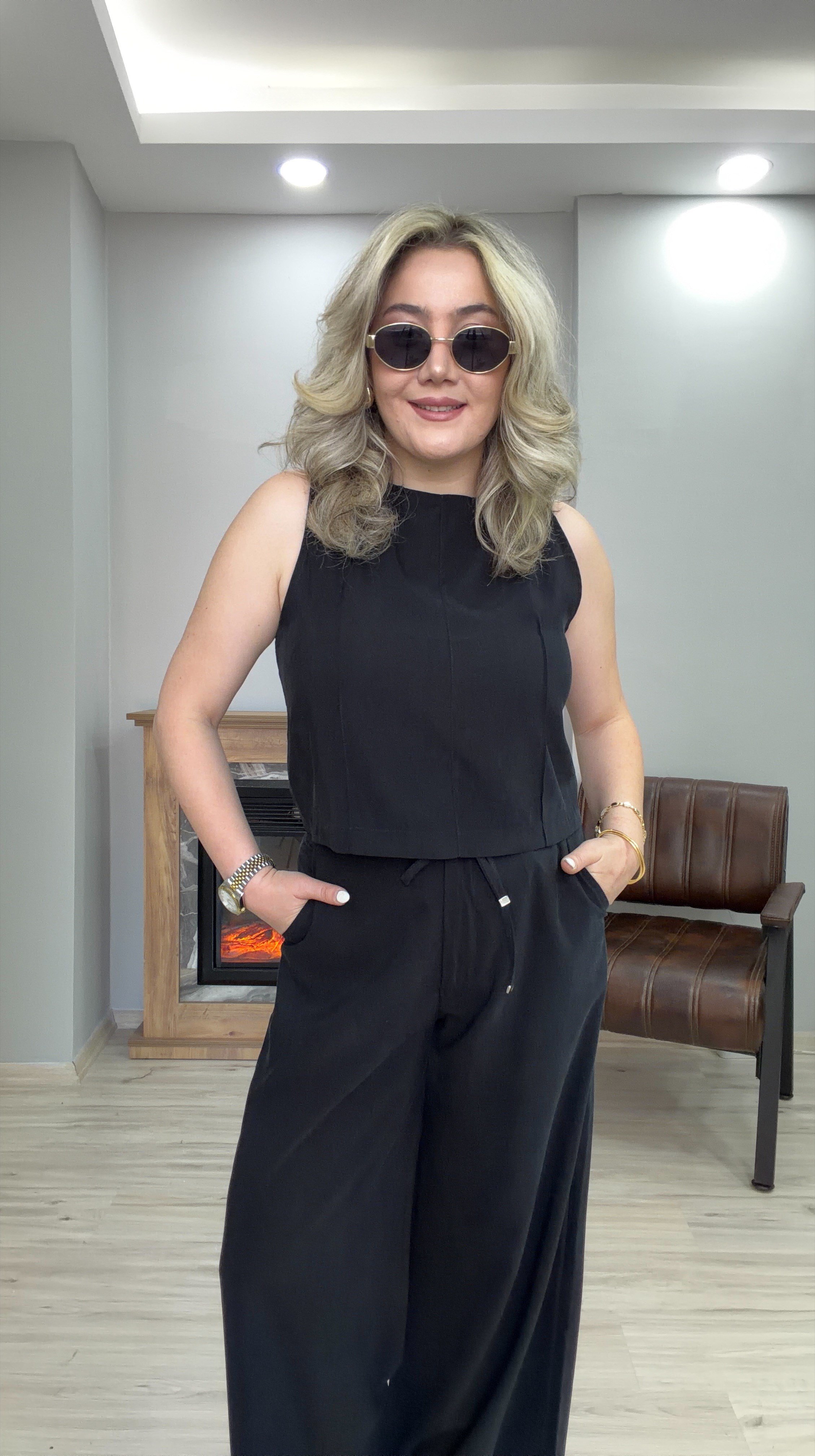 HALTER YAKA TENSEL İKİLİ TAKIM SİYAH