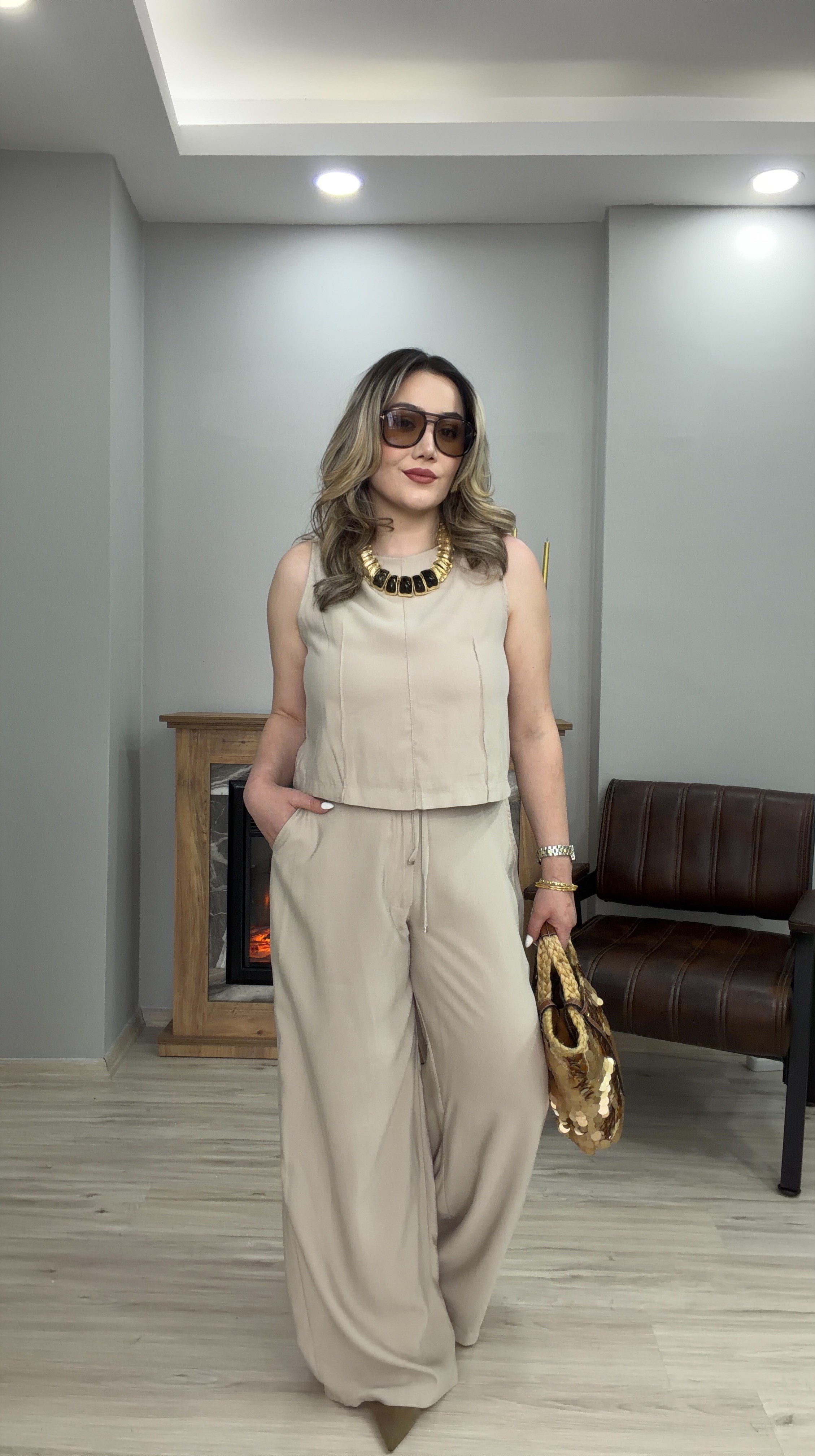 HALTER YAKA TENSEL İKİLİ TAKIM TAŞ