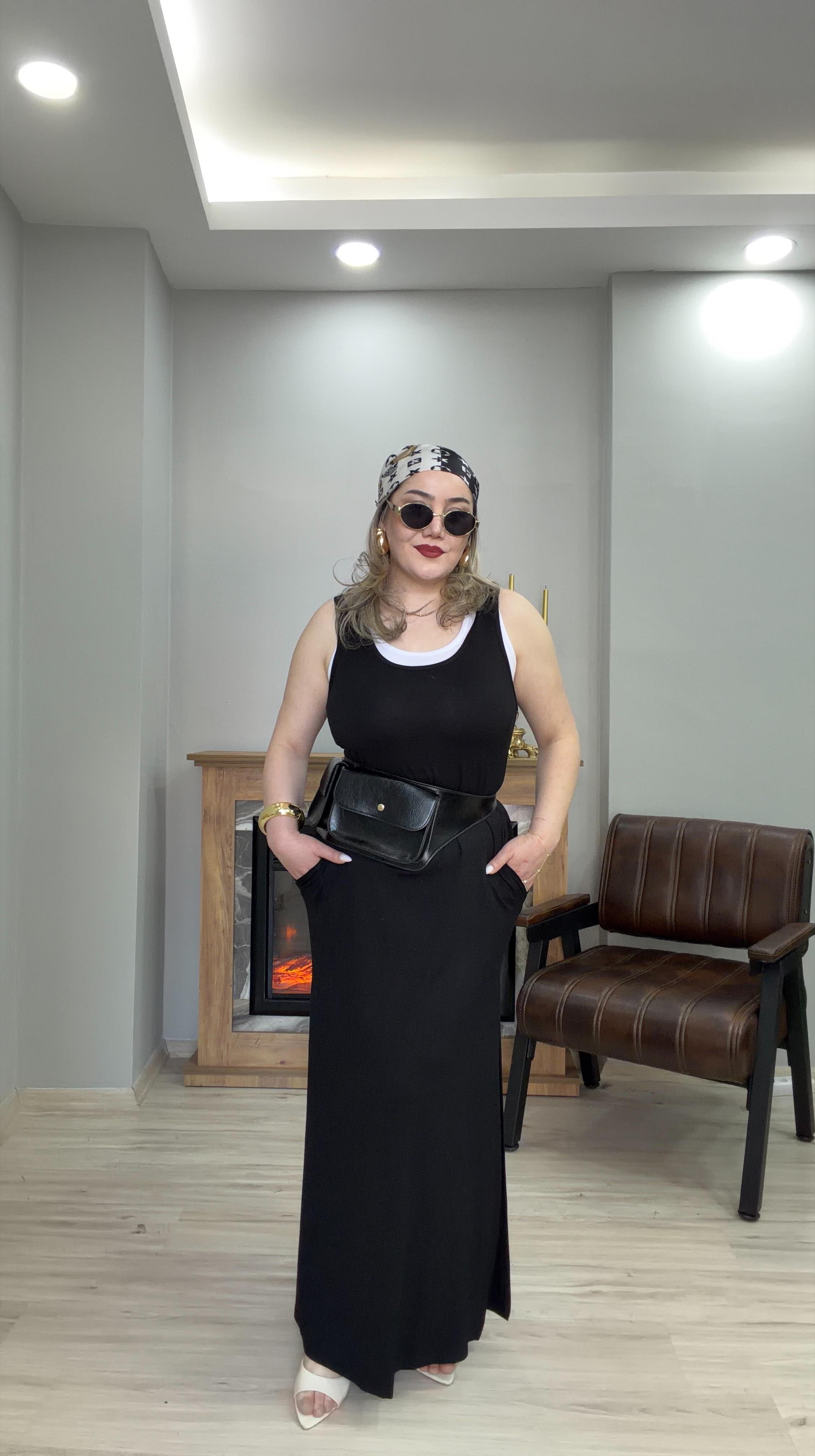 İÇ BODYLİ İKİLİ ELBİSE SİYAH