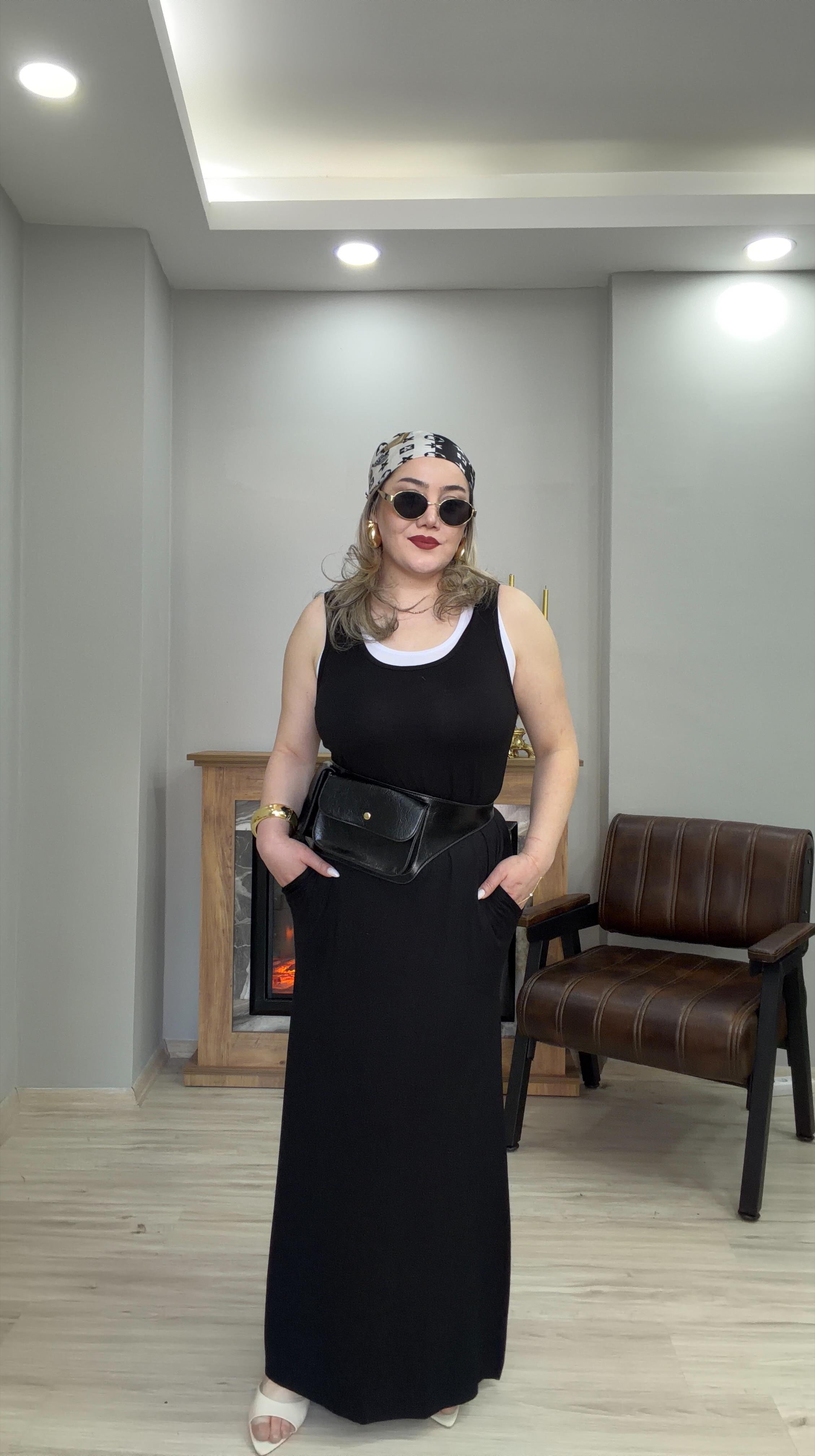 İÇ BODYLİ İKİLİ ELBİSE SİYAH