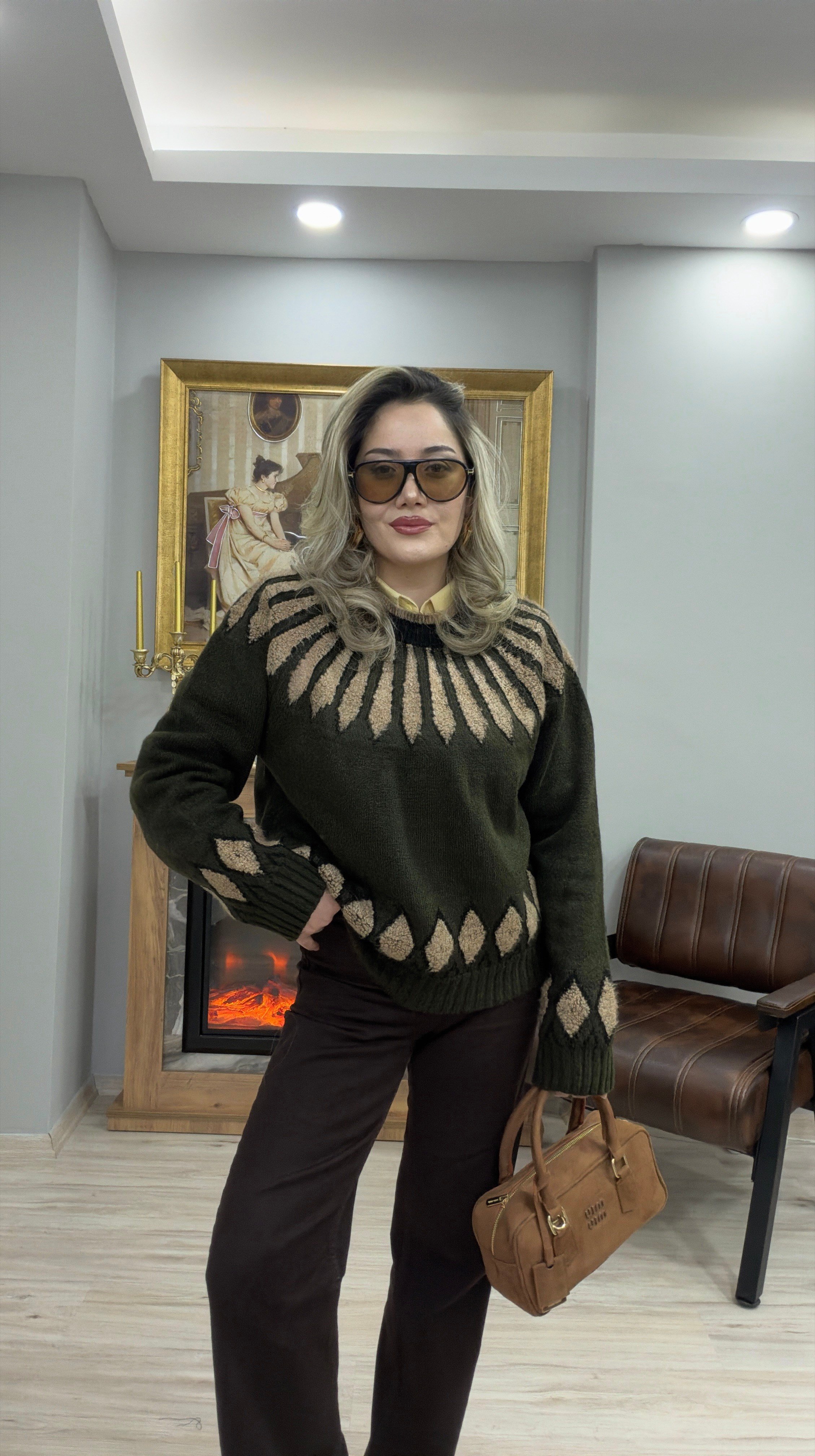 JAKAR DESENLİ BİSİKLET YAKA KAZAK HAKİ