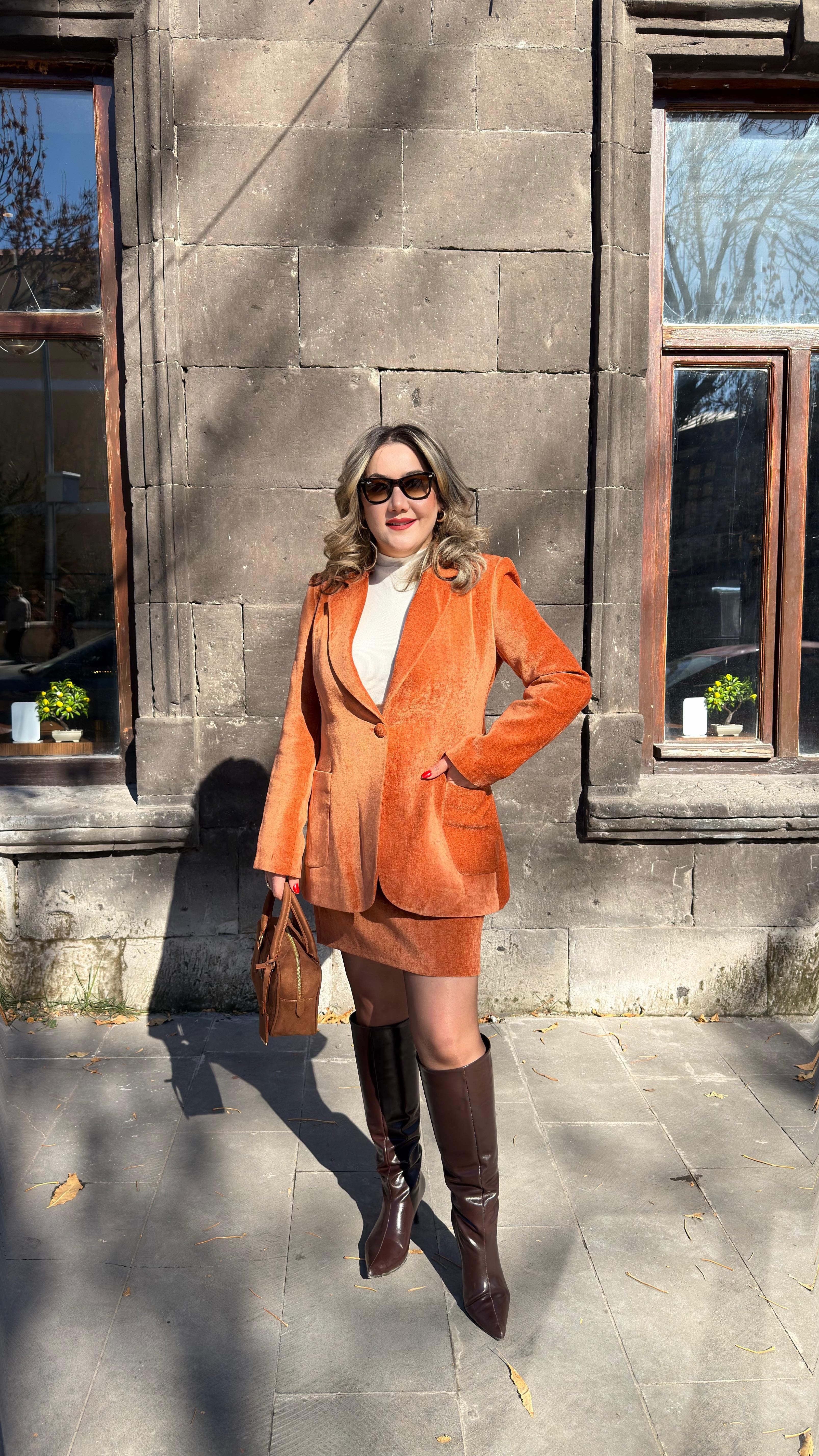 KADİFE BLAZER CEKET KİREMİT