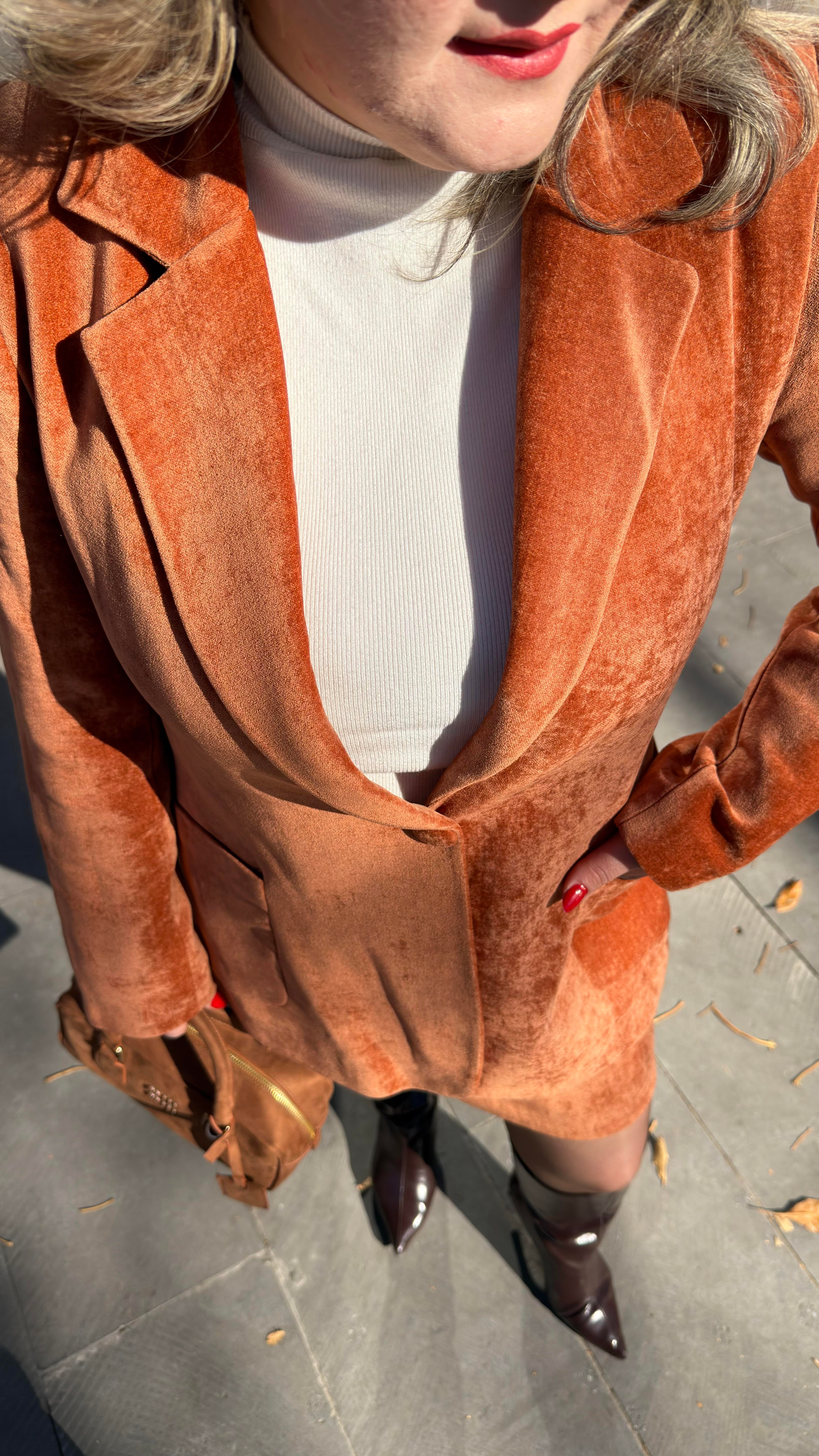 KADİFE BLAZER CEKET KİREMİT