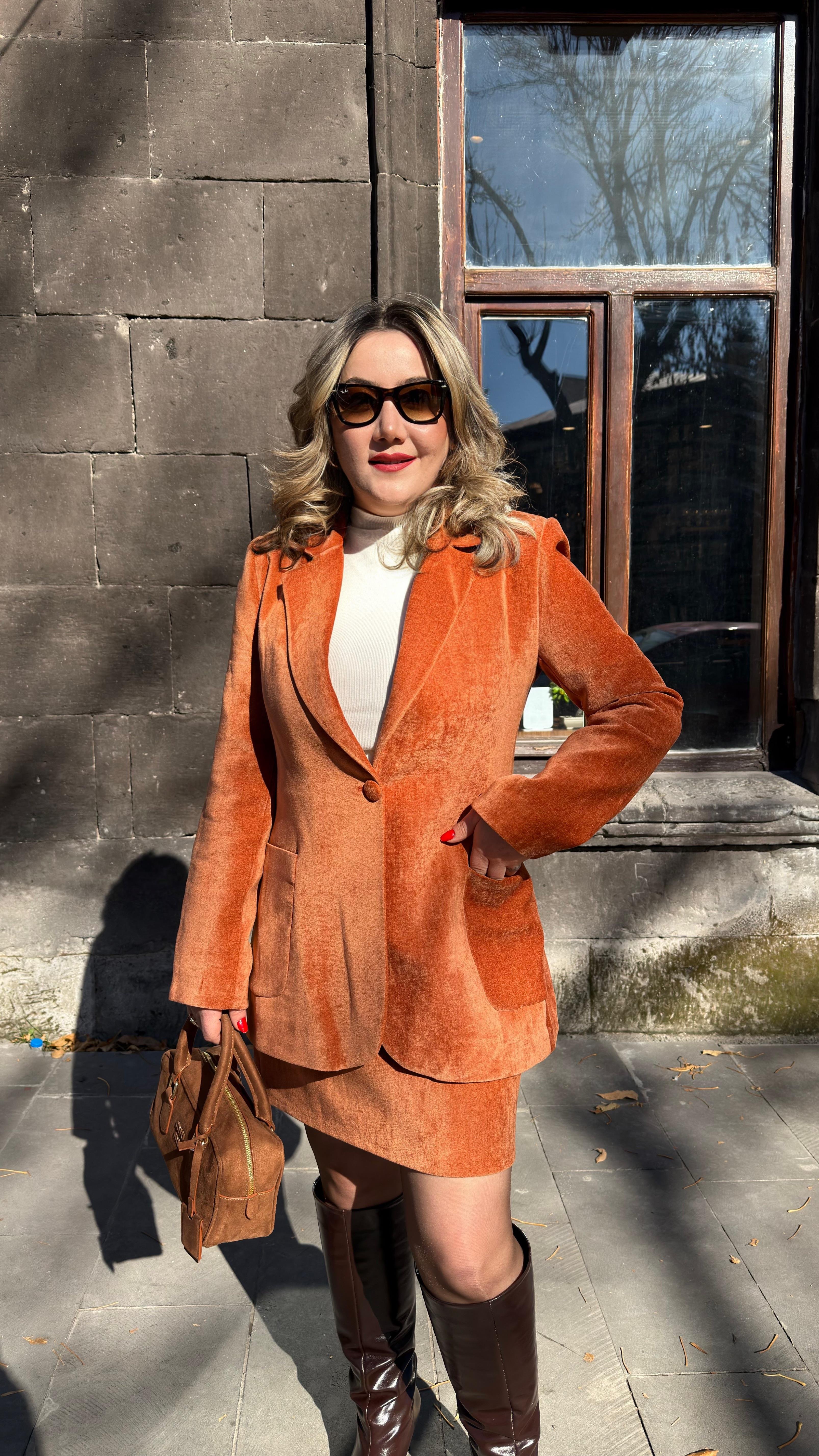 KADİFE BLAZER CEKET KİREMİT