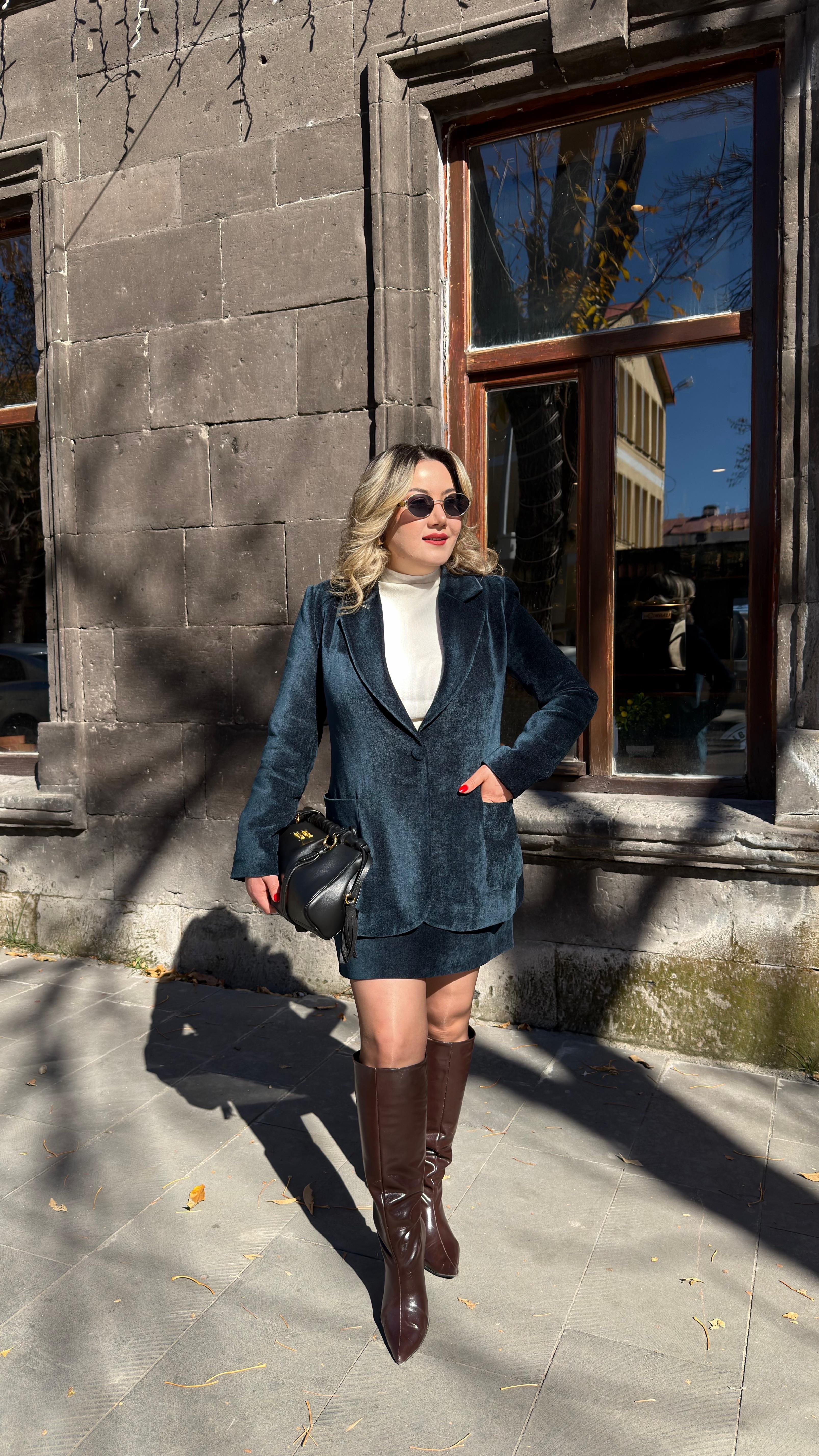 KADİFE BLAZER CEKET PETROL YEŞİL 