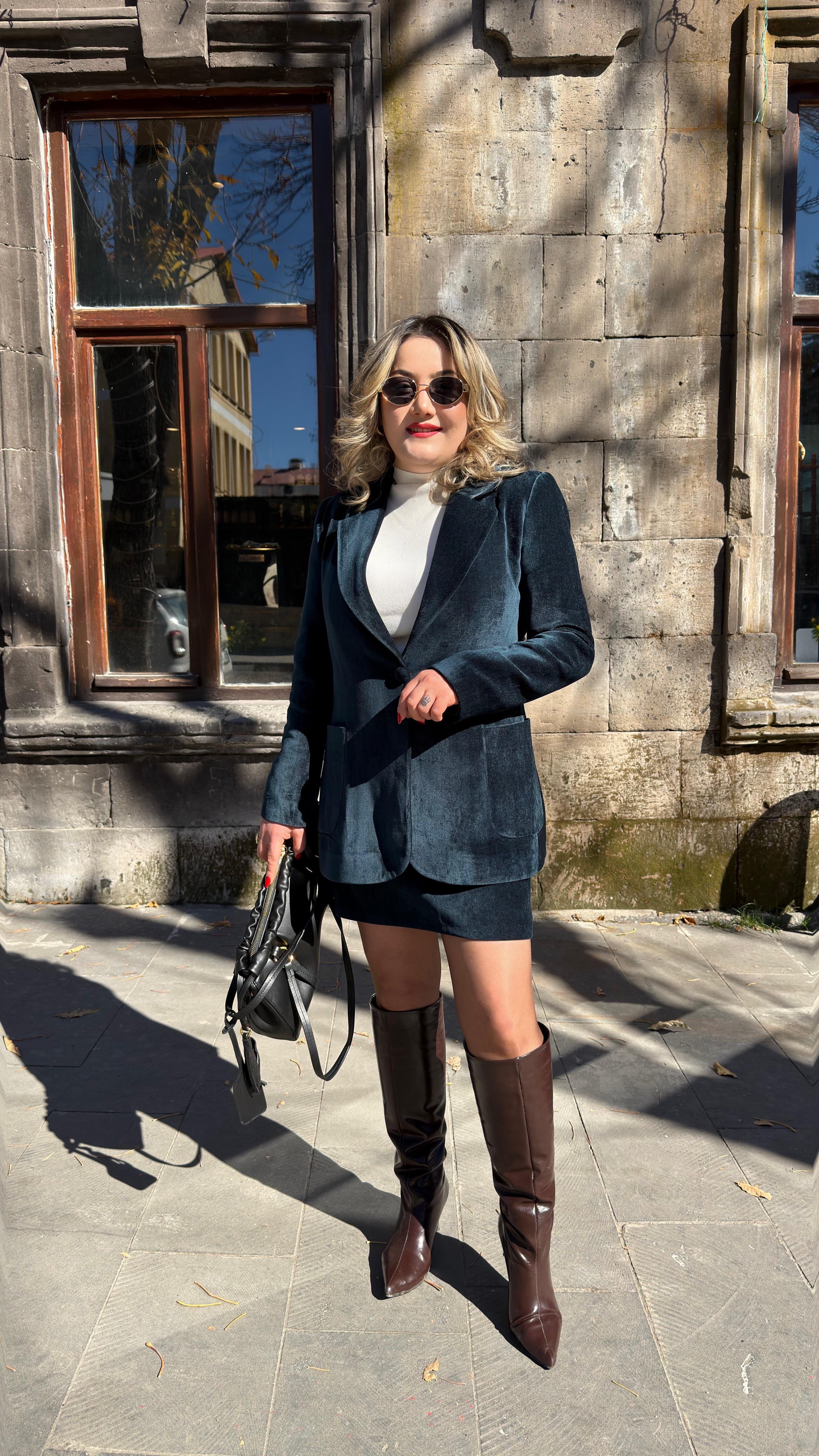 KADİFE BLAZER CEKET PETROL YEŞİL 