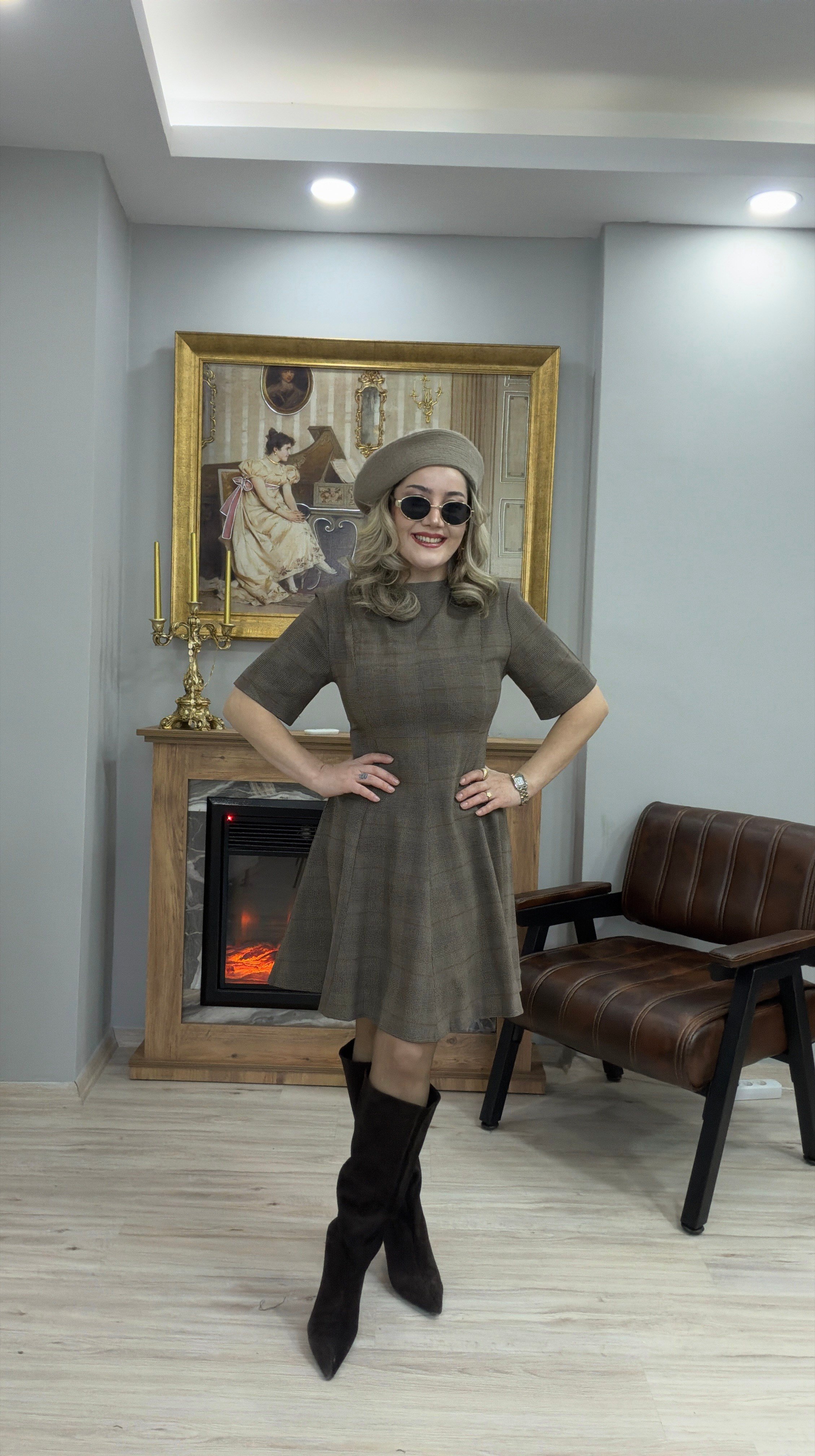 KAHVE GLEN EKOSE KLOŞ ELBİSE