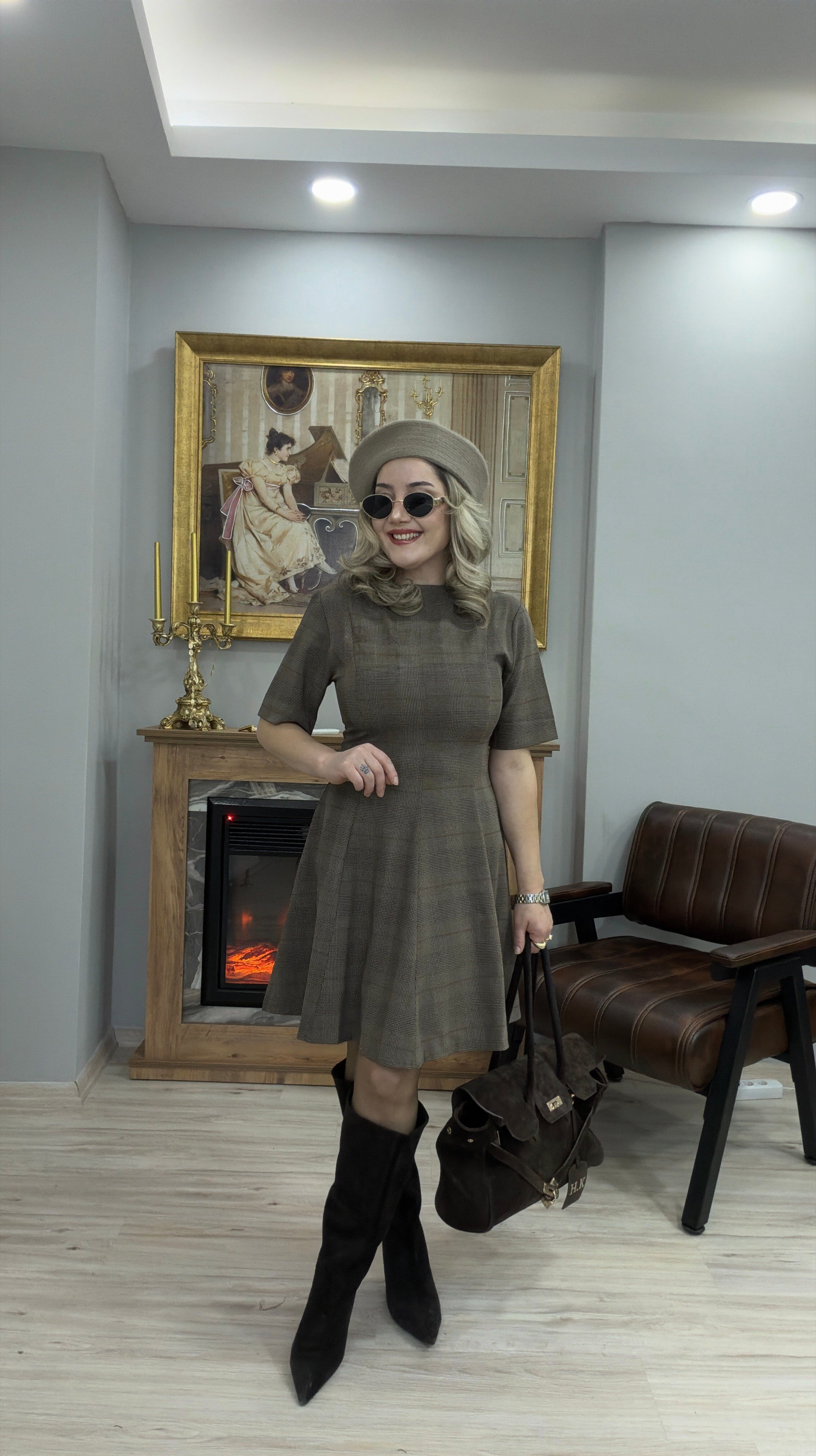 KAHVE GLEN EKOSE KLOŞ ELBİSE