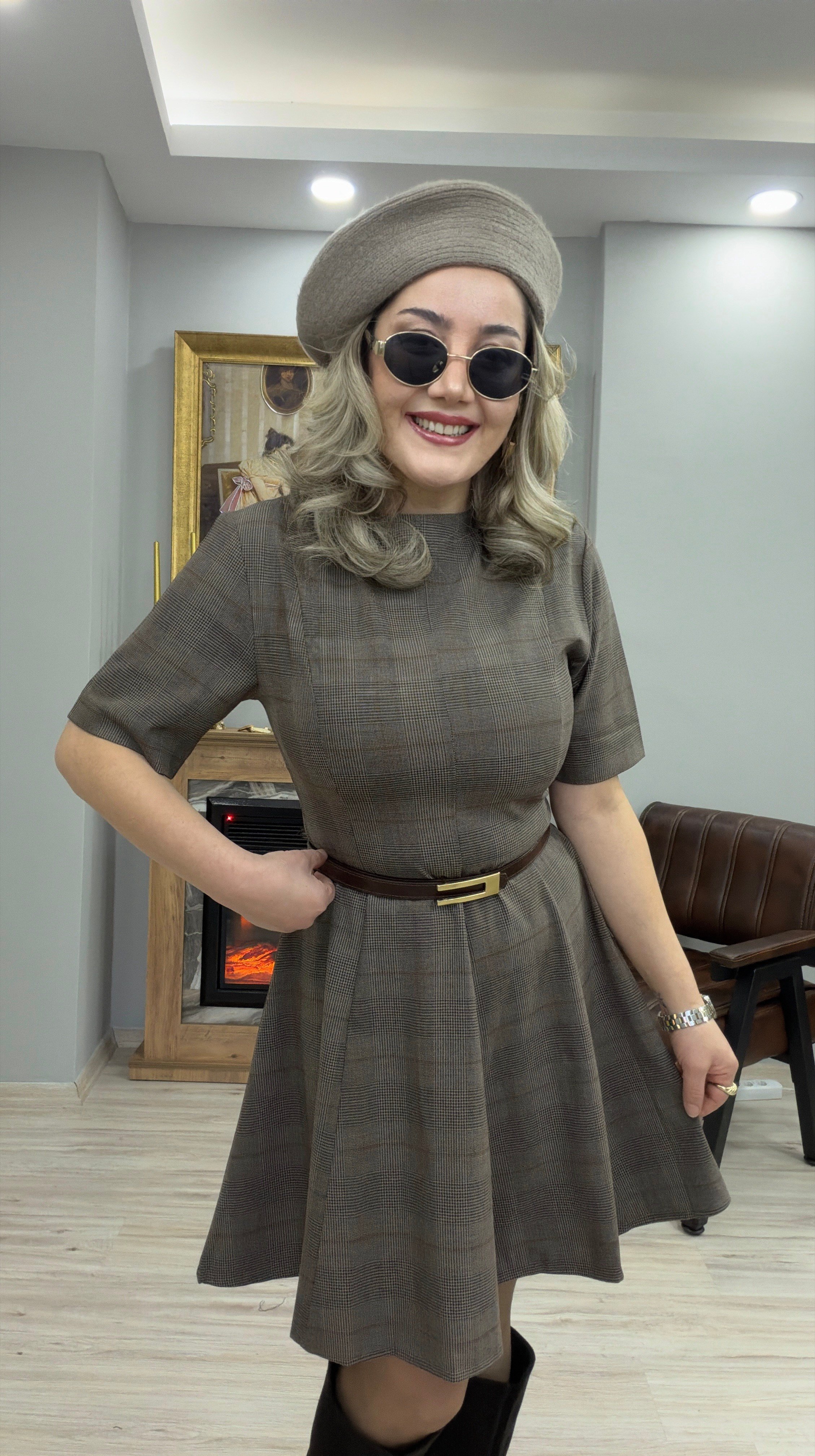 KAHVE GLEN EKOSE KLOŞ ELBİSE