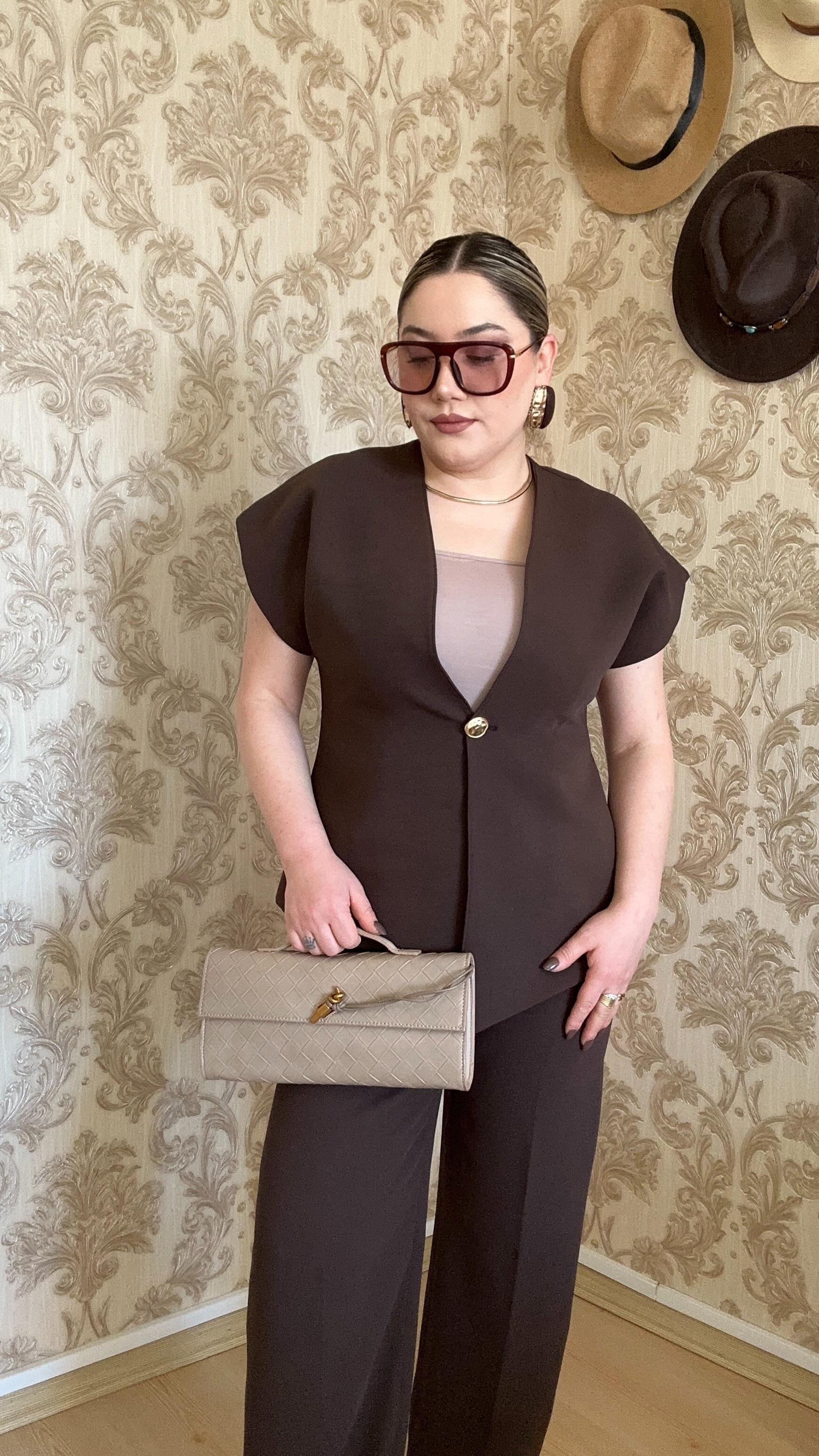 KAHVE KOLSUZ TEK DÜĞMELİ CEKET