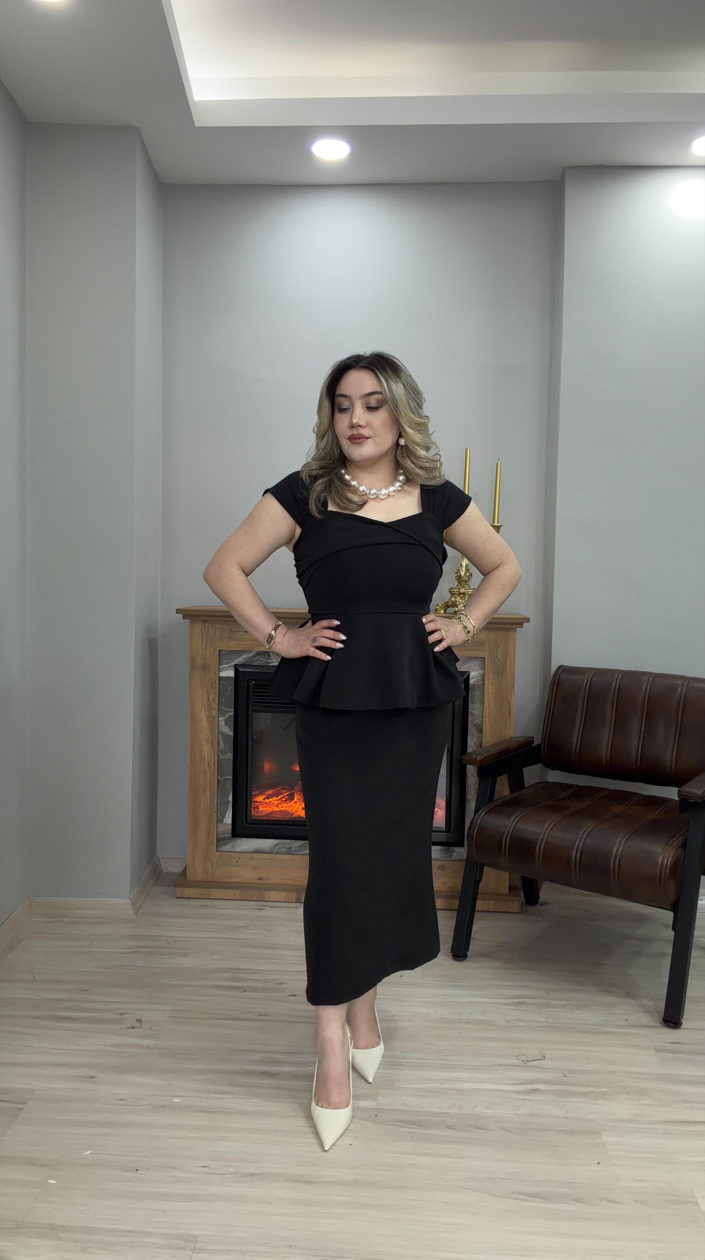 KALP YAKA BLUZ ETEK TAKIM SİYAH