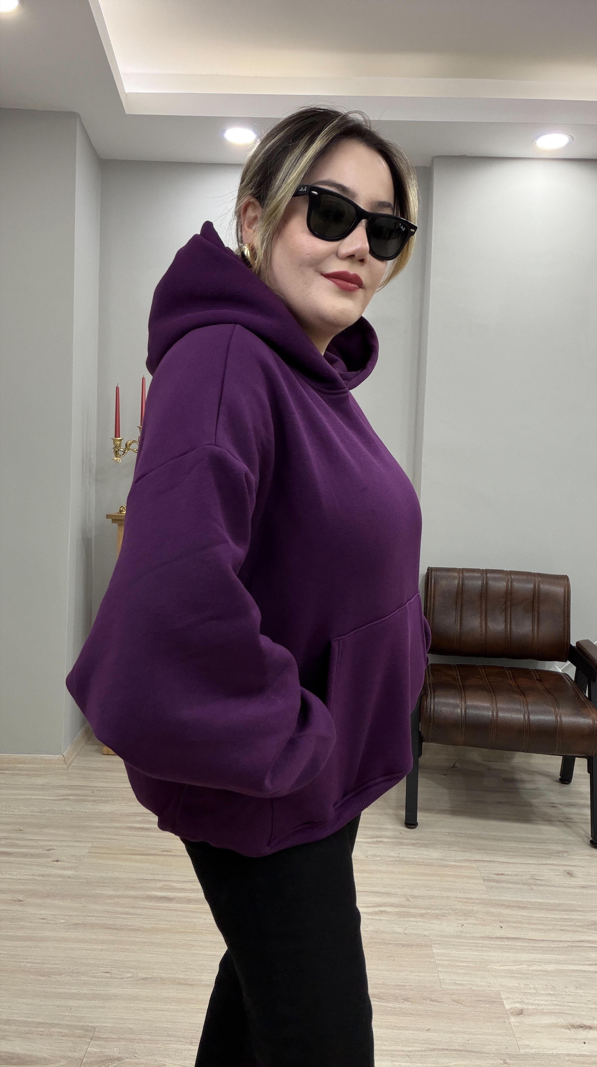 KAPÜŞONLI İÇİ ŞARDONLU SWEATSHİRT MÜRDÜM