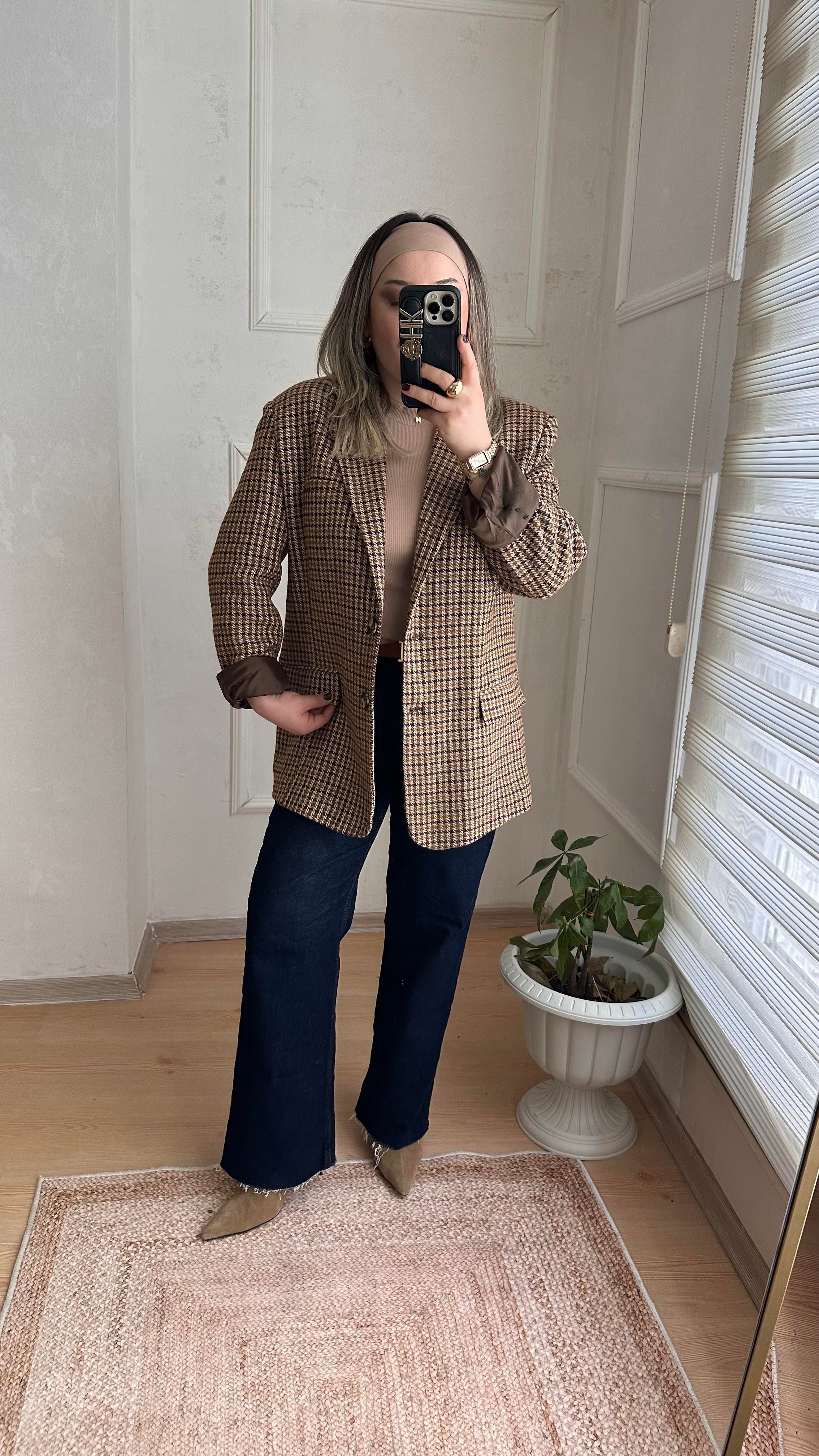 KARE DESENLİ KAŞE BLAZER CEKET