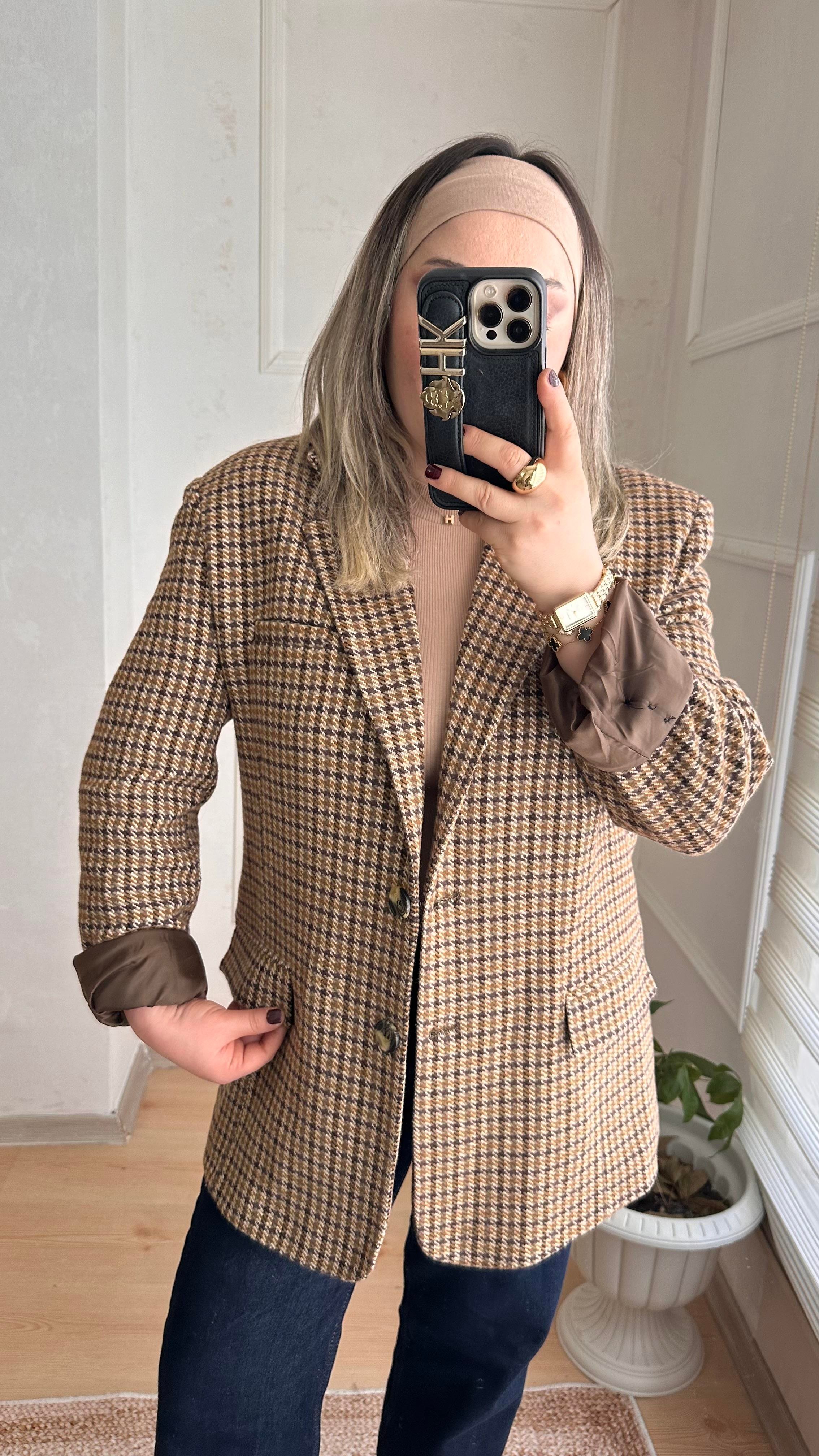 KARE DESENLİ KAŞE BLAZER CEKET
