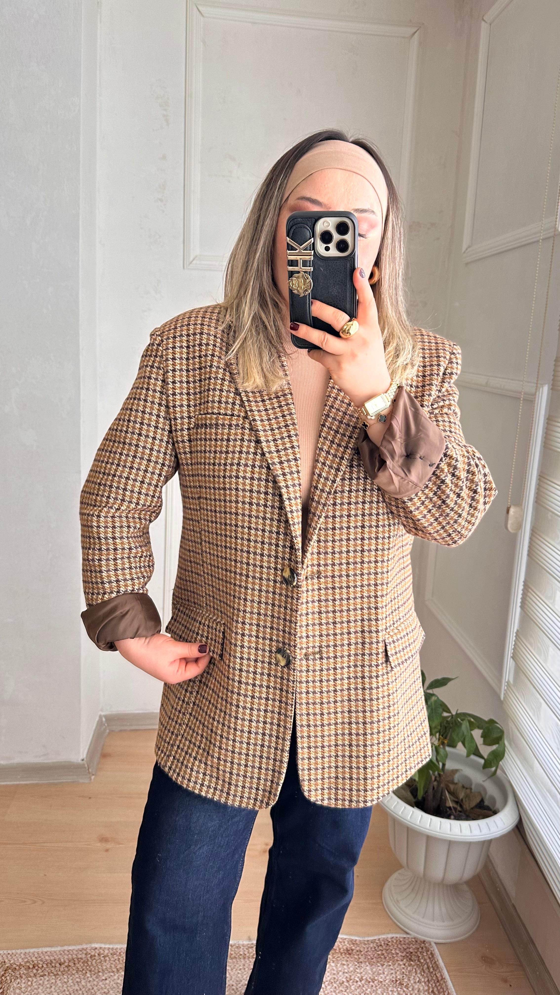 KARE DESENLİ KAŞE BLAZER CEKET