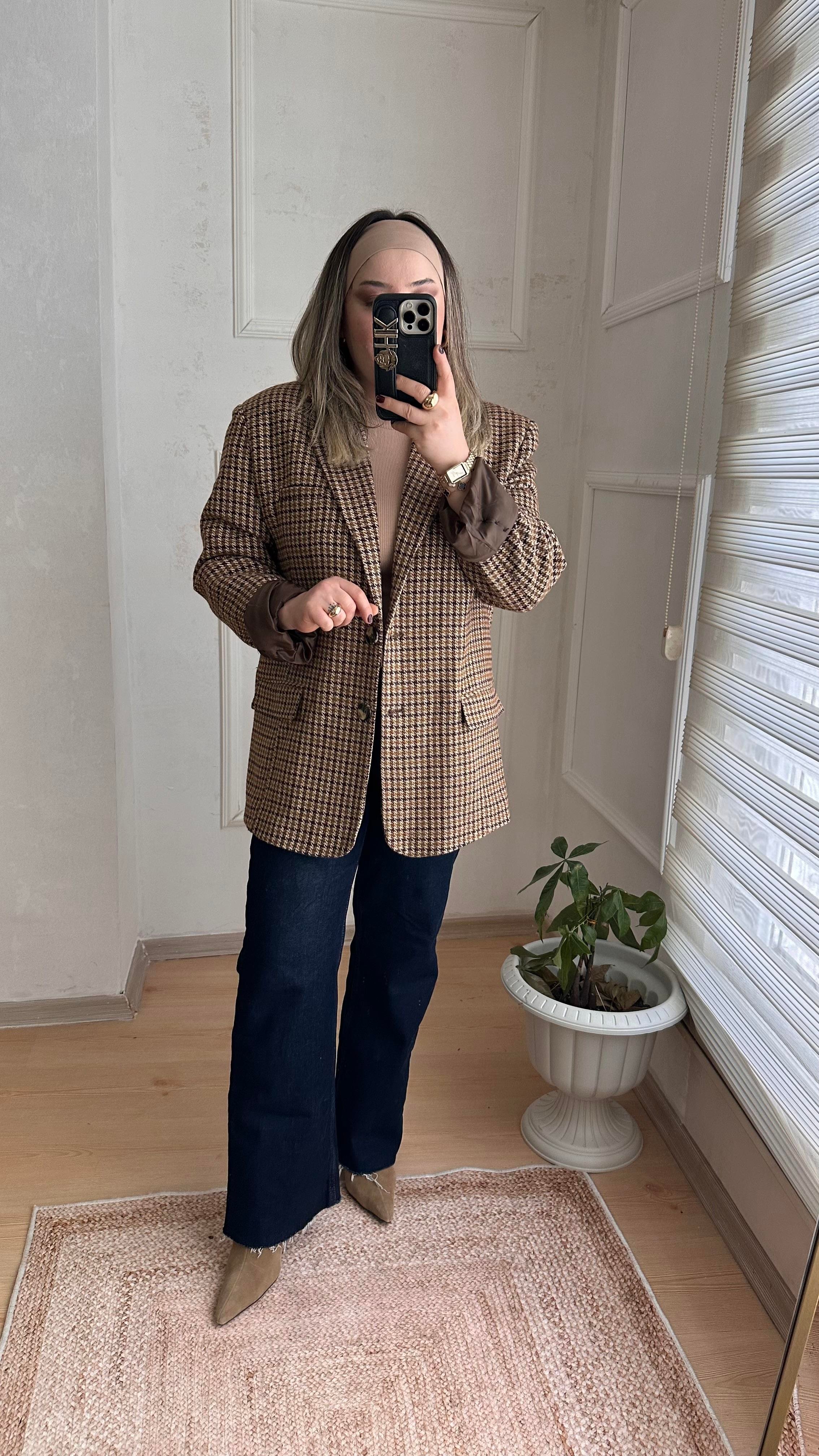 KARE DESENLİ KAŞE BLAZER CEKET