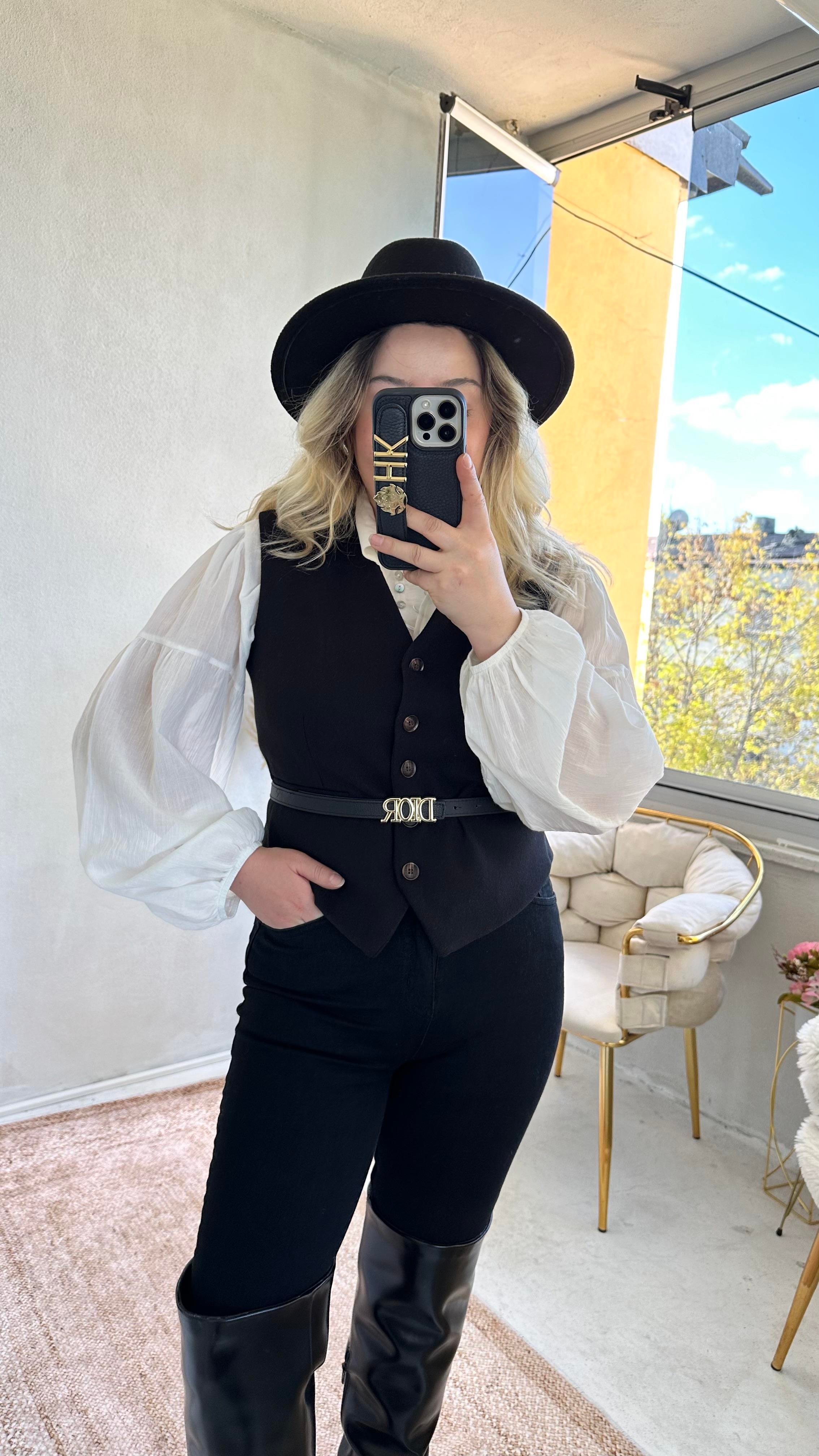 Kaşe Cepken Yelek Siyah