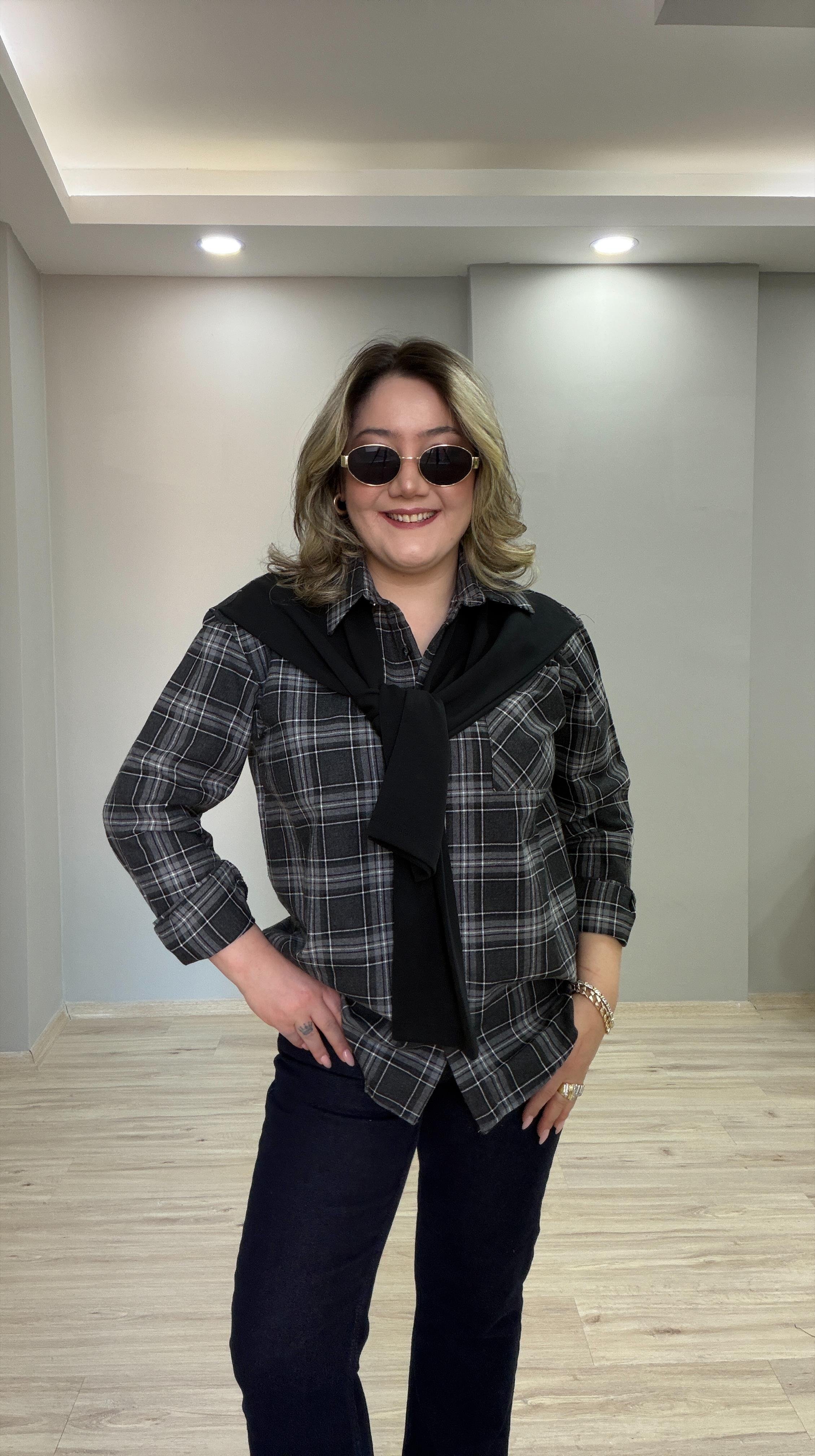 KAŞKOLLU ODUNCU GÖMLEK  SİYAH