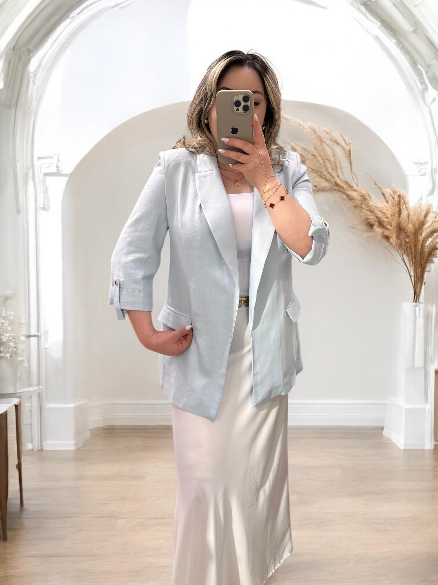 KATLAMALI KOL DETAYLI BLAZER BEBE MAVİ