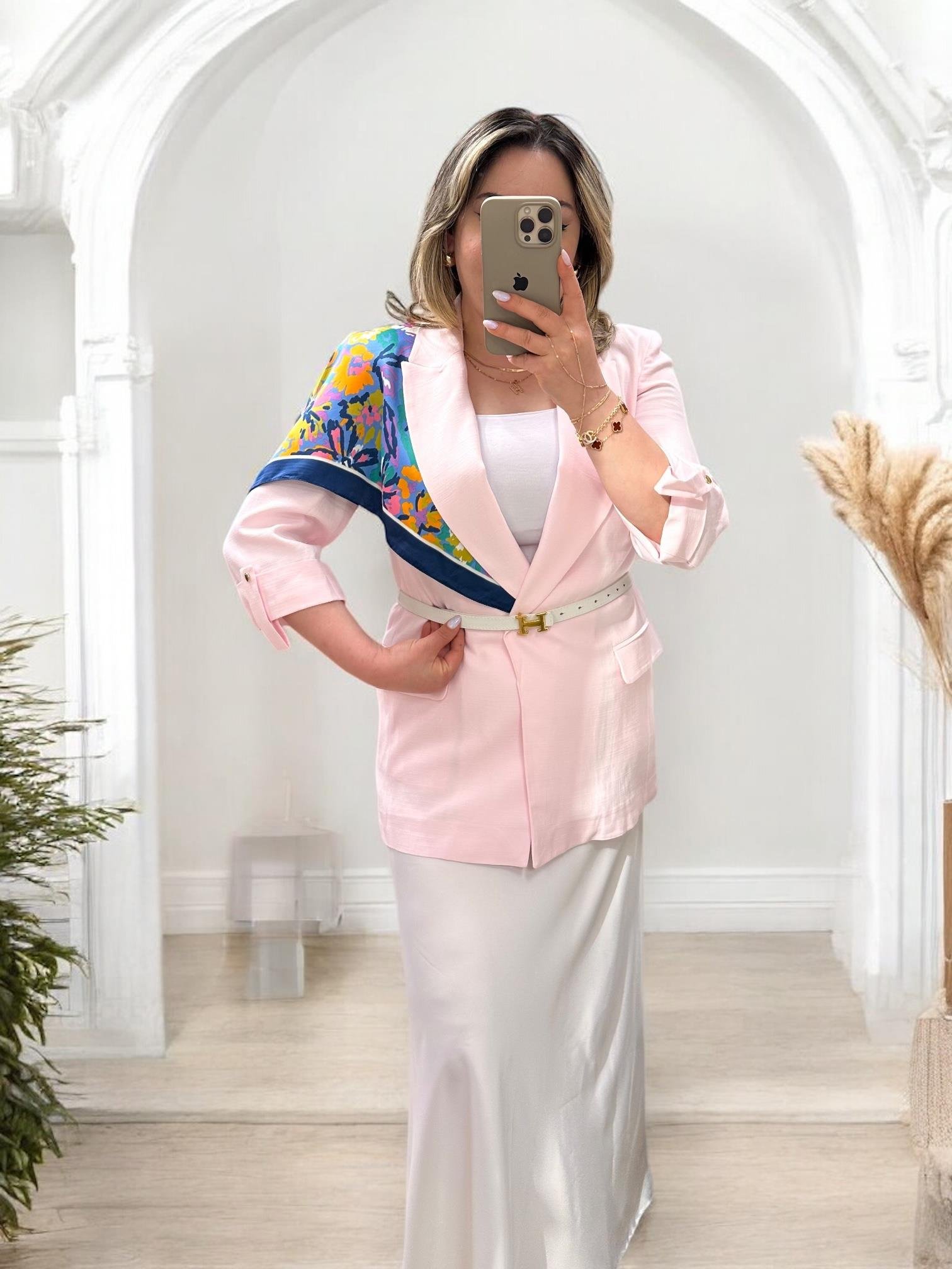 KATLAMALI KOL DETAYLI BLAZER PEMBE