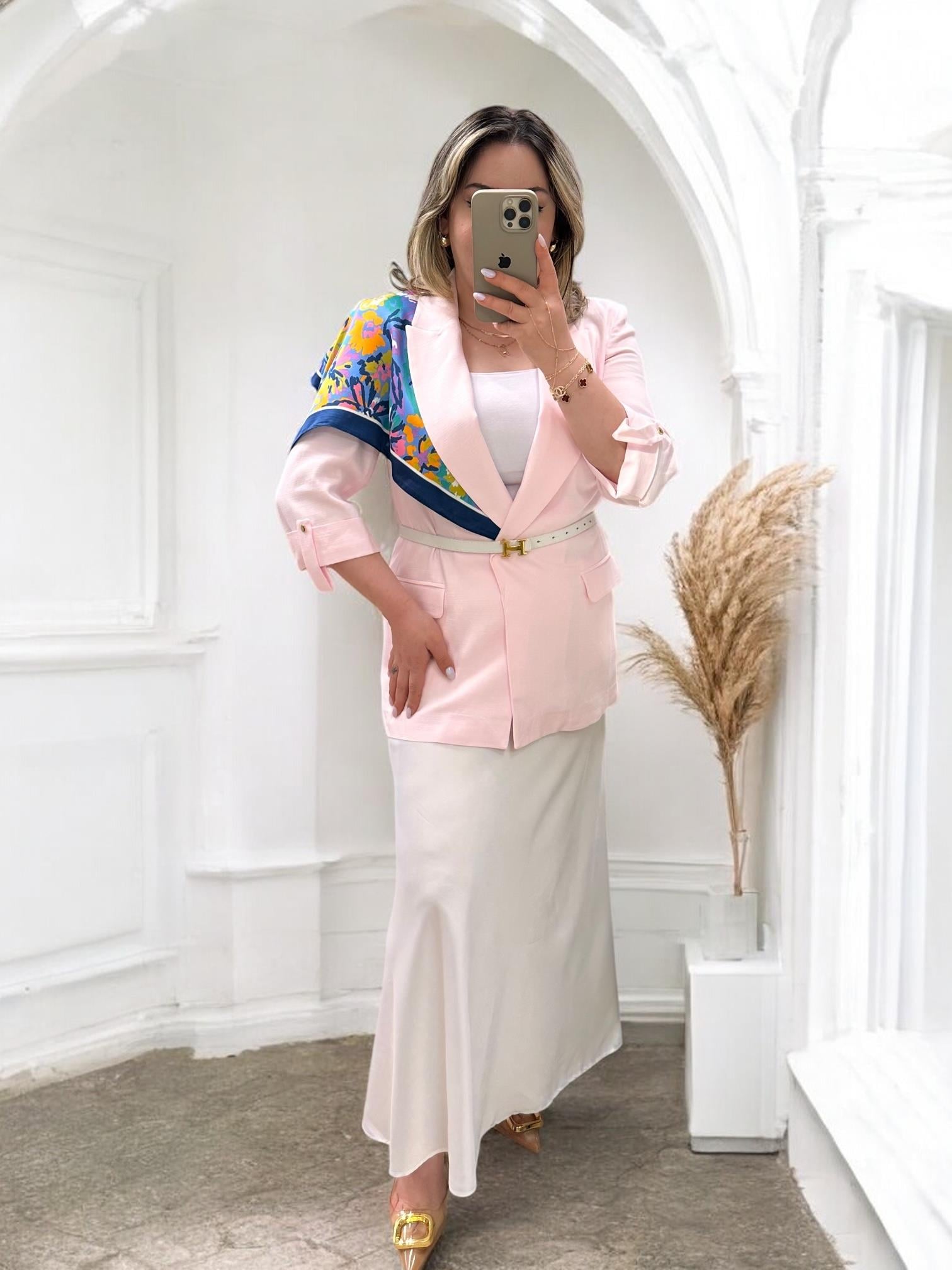 KATLAMALI KOL DETAYLI BLAZER PEMBE