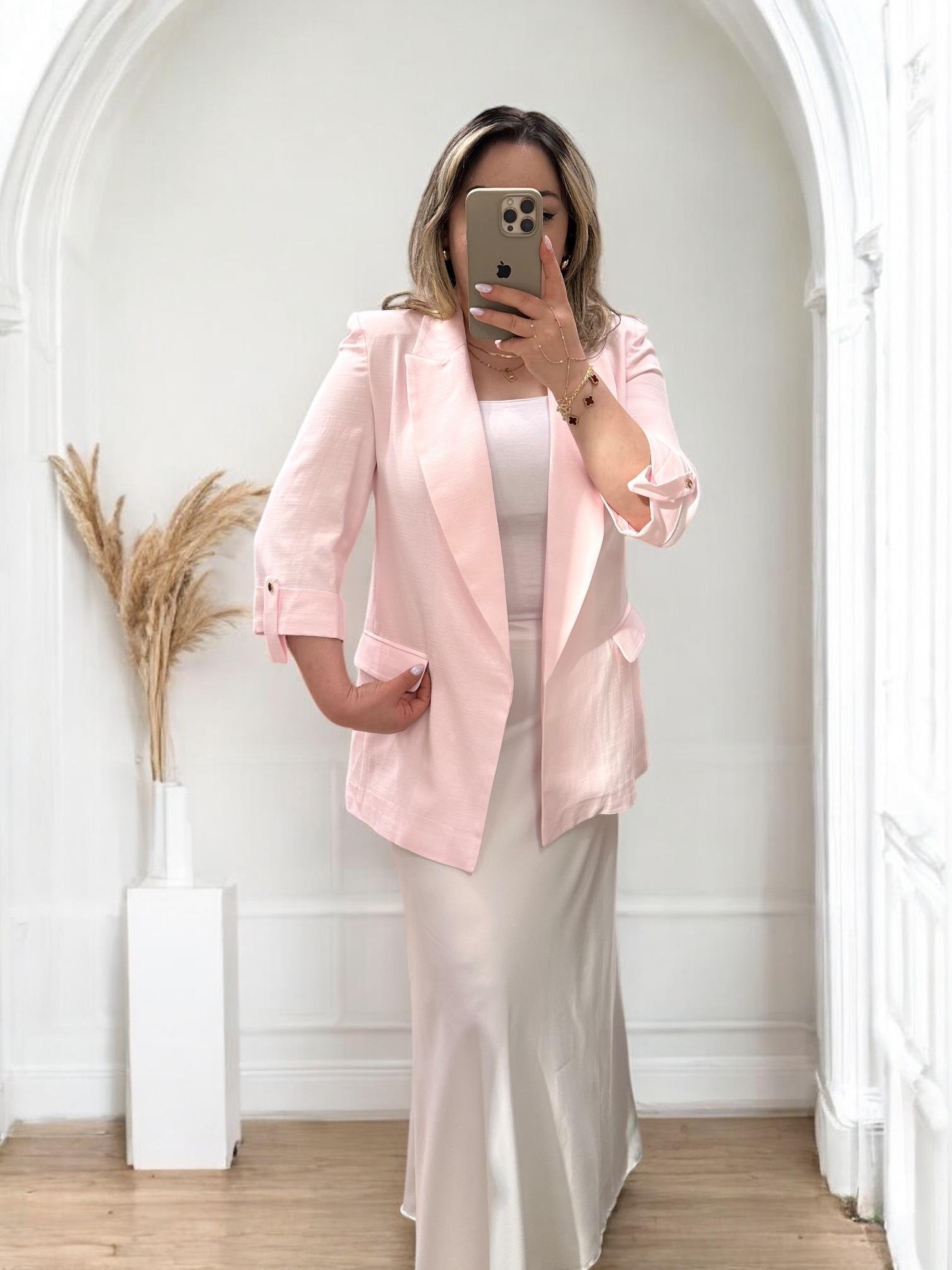 KATLAMALI KOL DETAYLI BLAZER PEMBE