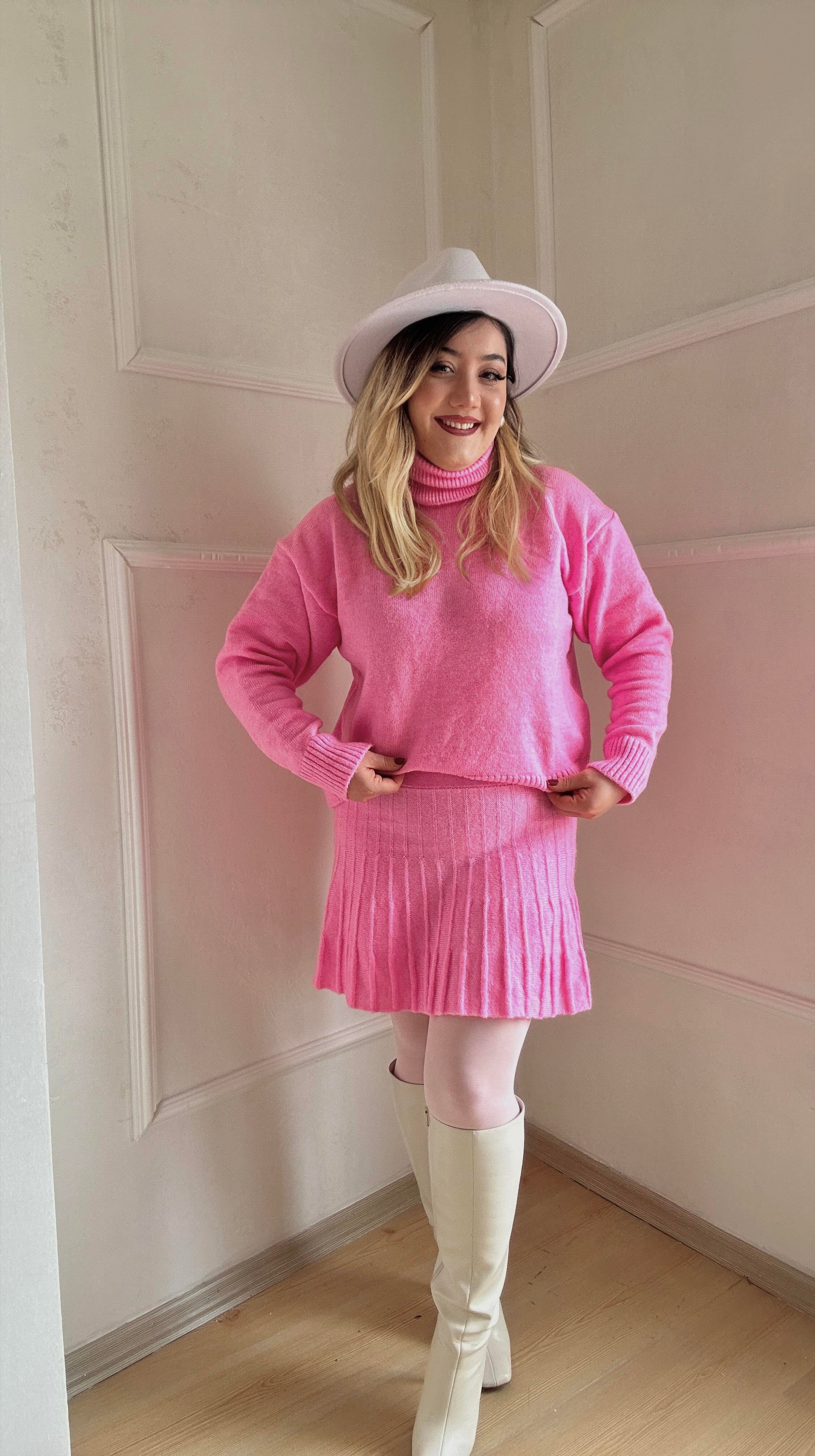 Kazak etek ikili takım pembe