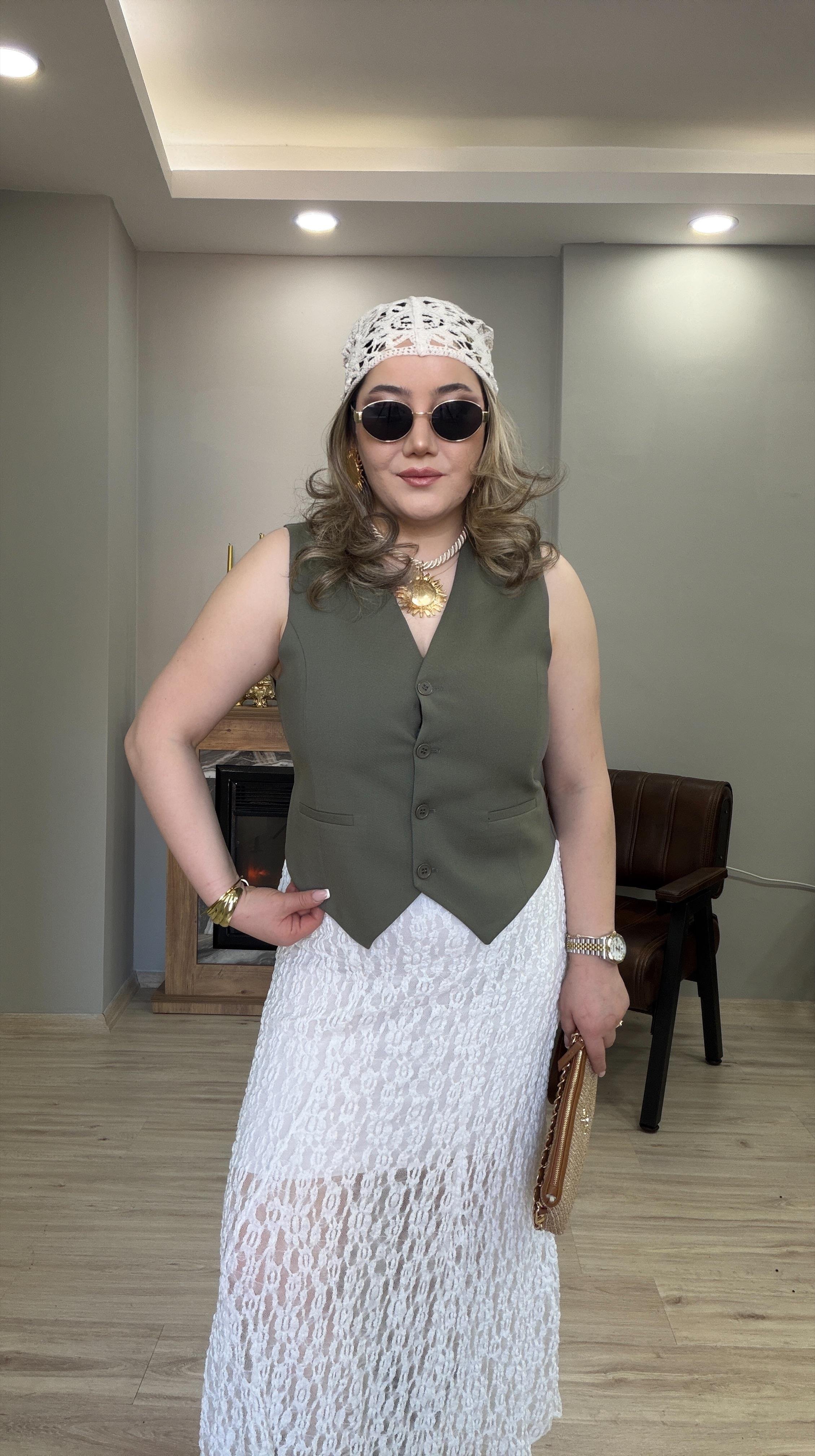 KEMER DETAYLI CEPKEN YELEK HAKİ