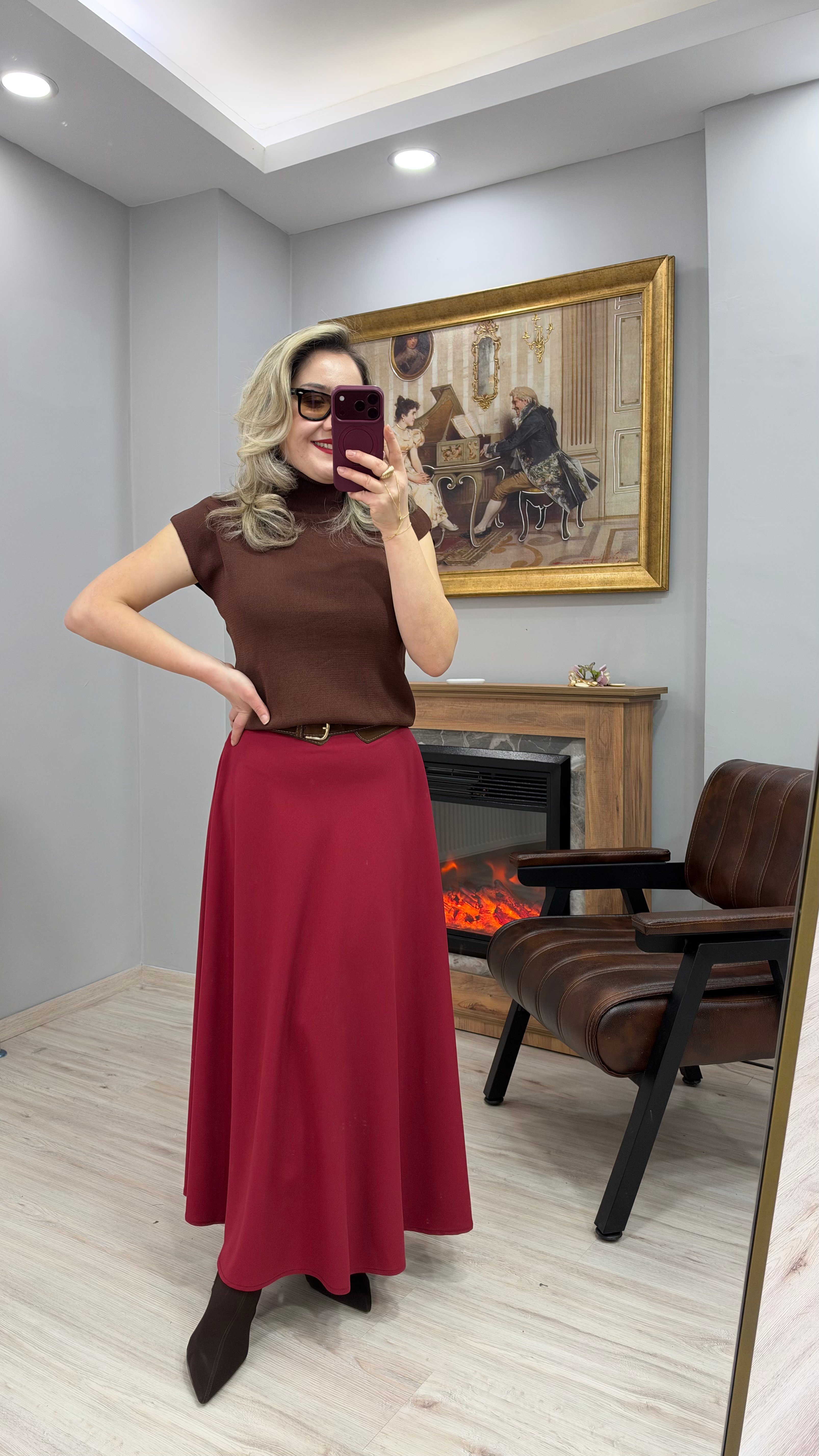 KEMERLİ ÇAN ETEK BORDO
