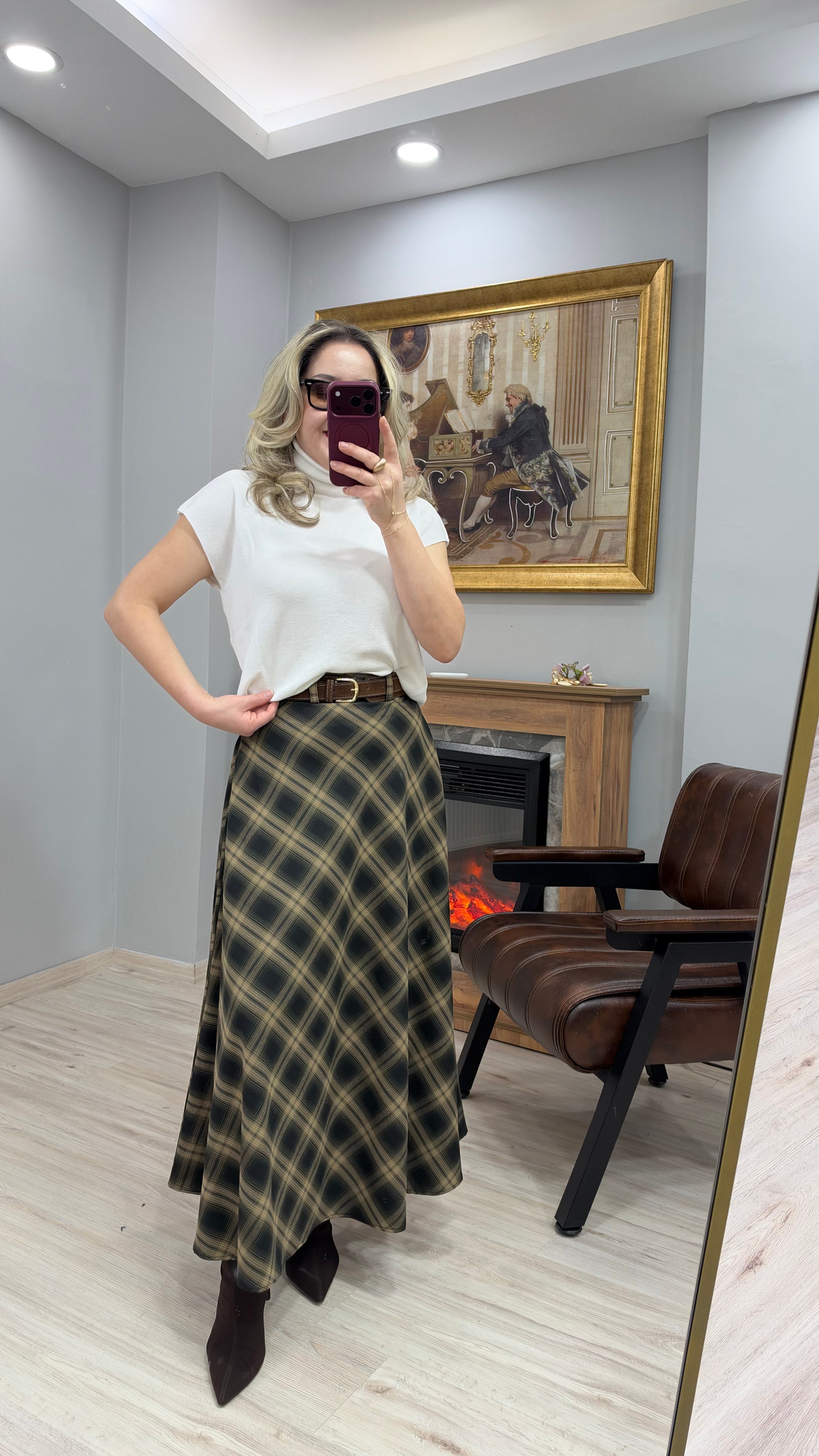 KEMERLİ ÇAN ETEK EKOSE DESEN