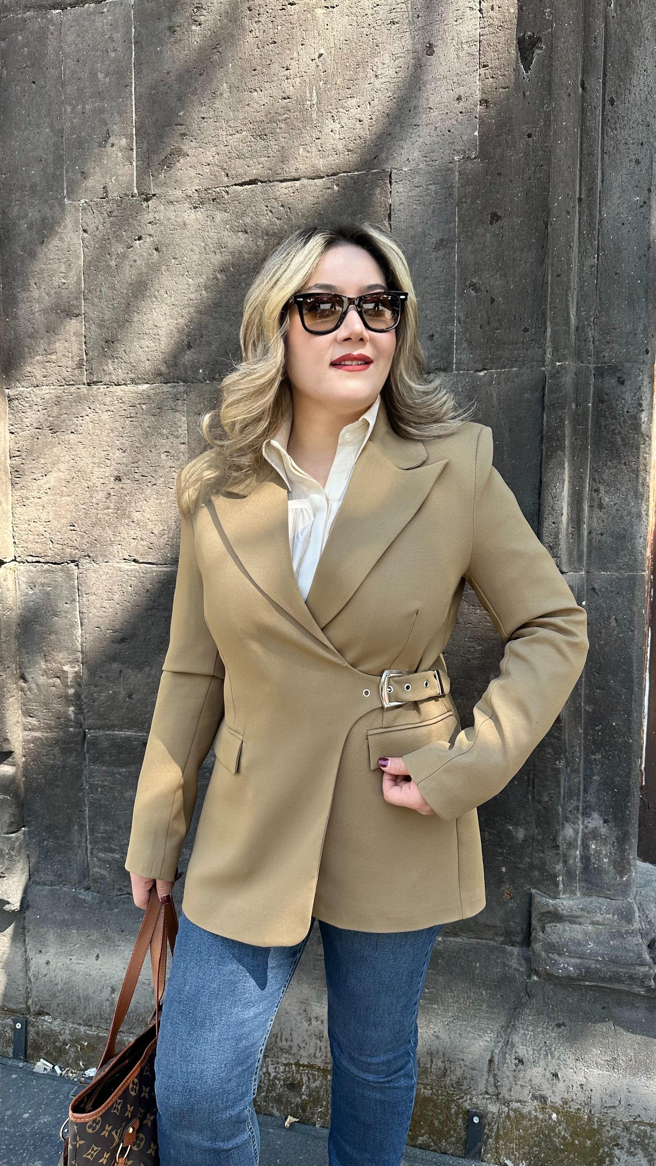 KEMERLİ KRUVAZE BLAZER CEKET HAKİ