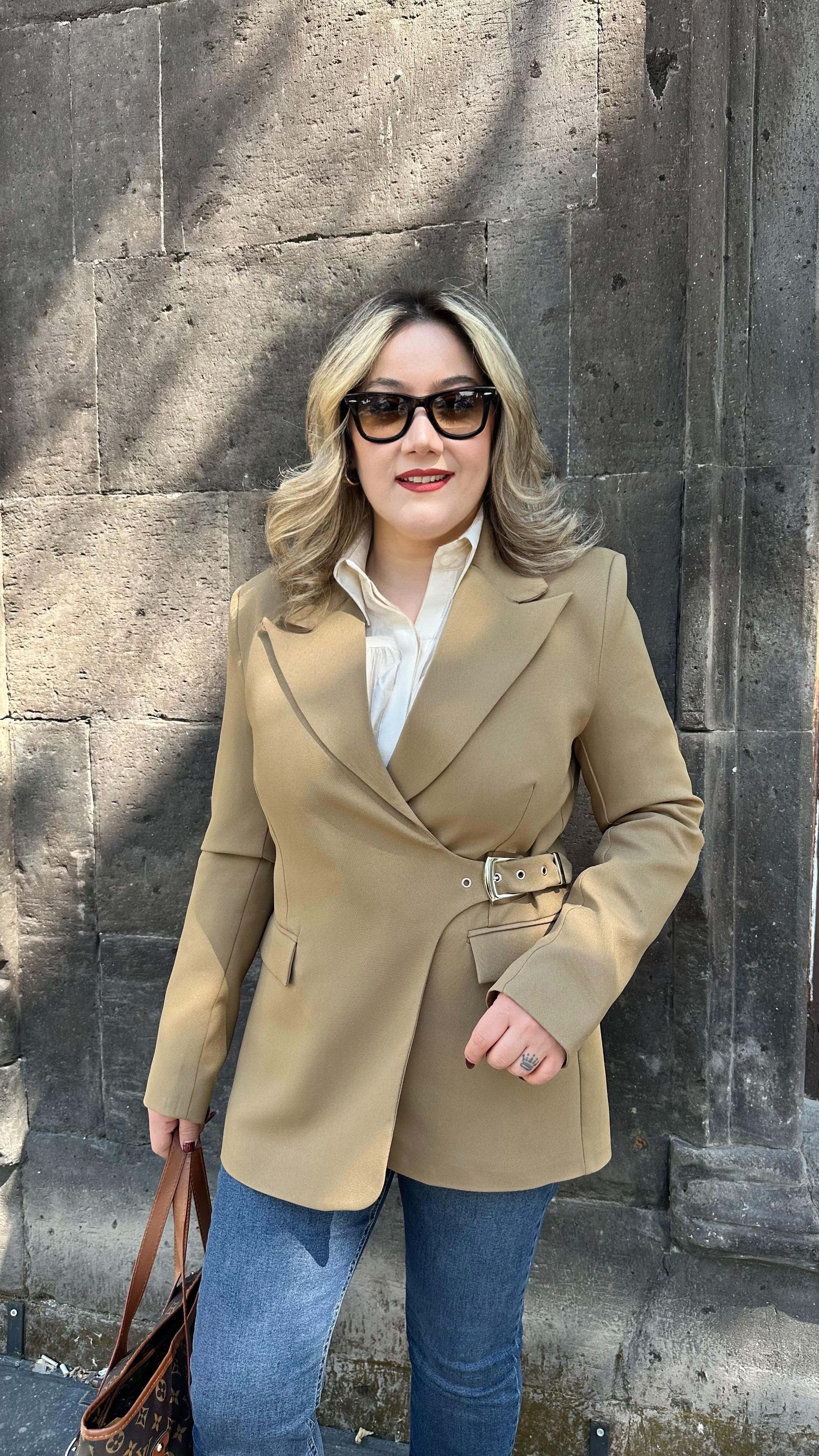 KEMERLİ KRUVAZE BLAZER CEKET HAKİ