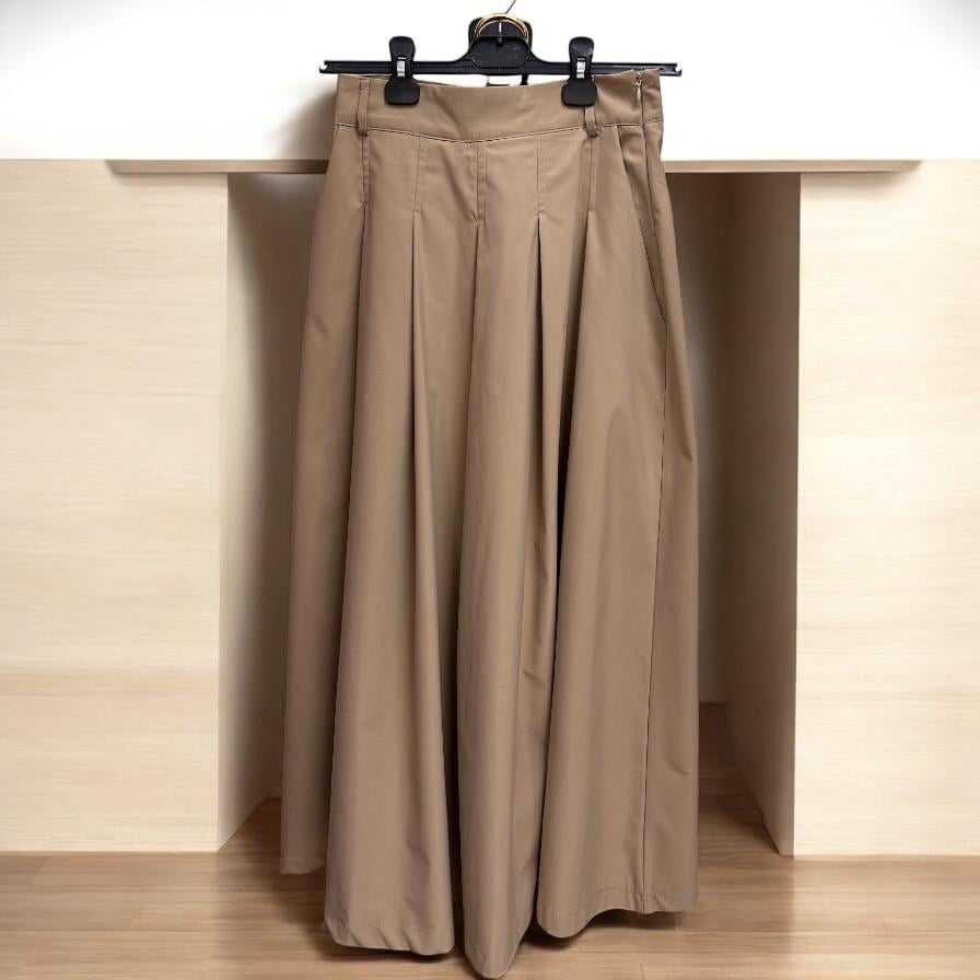 KEMERLİ PİLİSELİ MİDİ ETEK CAMEL