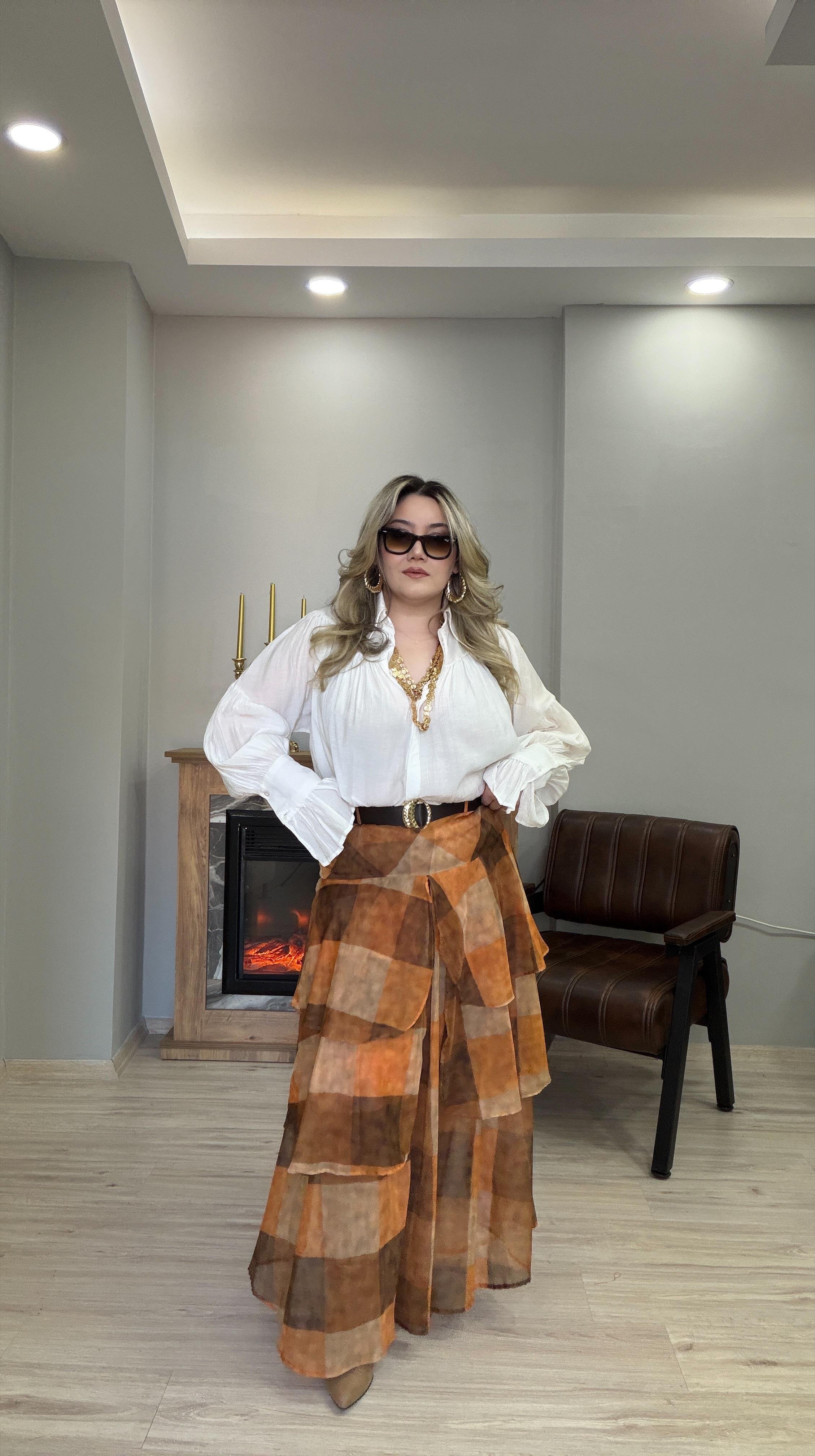 KEMERLİ VOLANLI ETEK KİREMİT