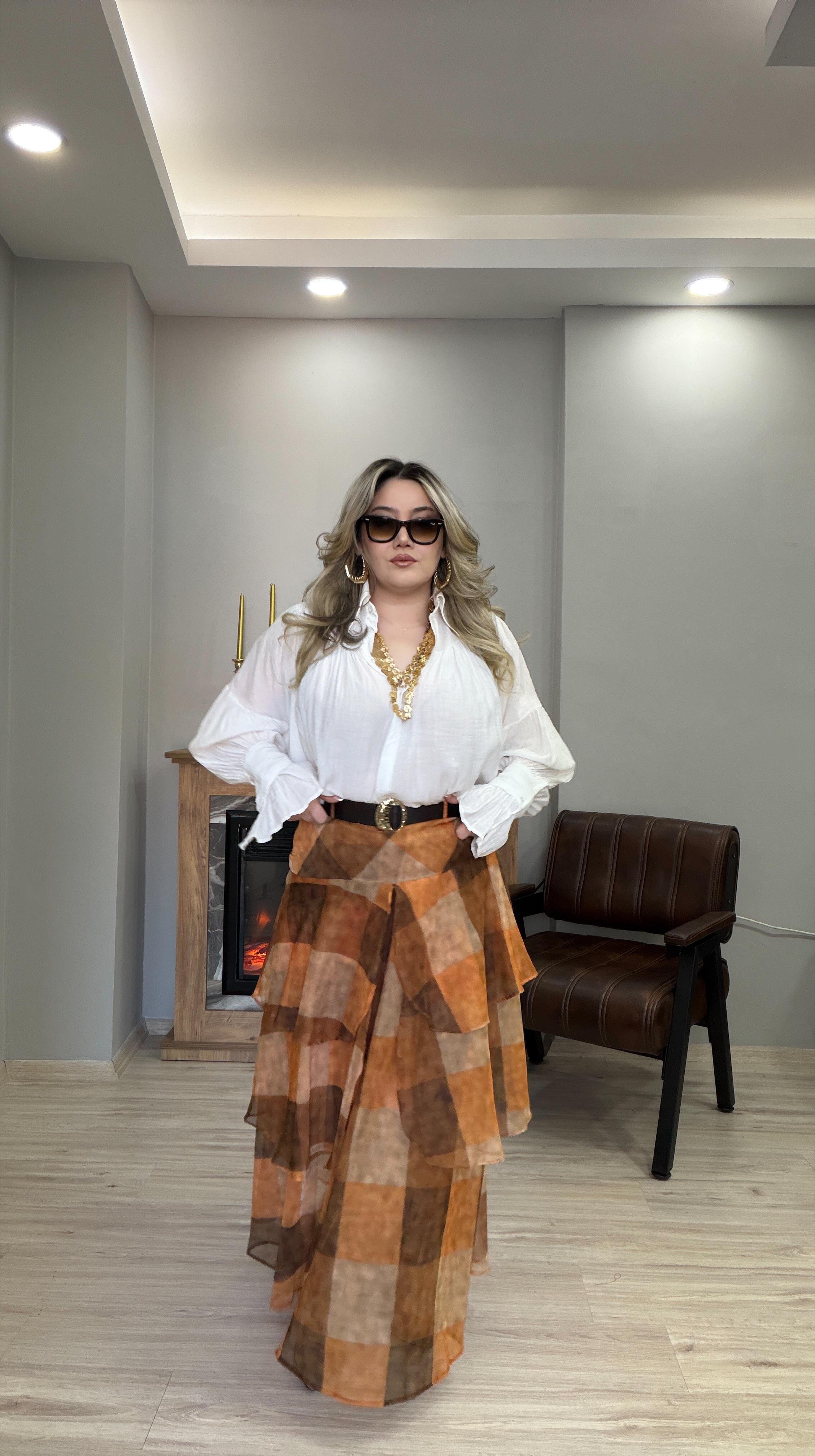 KEMERLİ VOLANLI ETEK KİREMİT