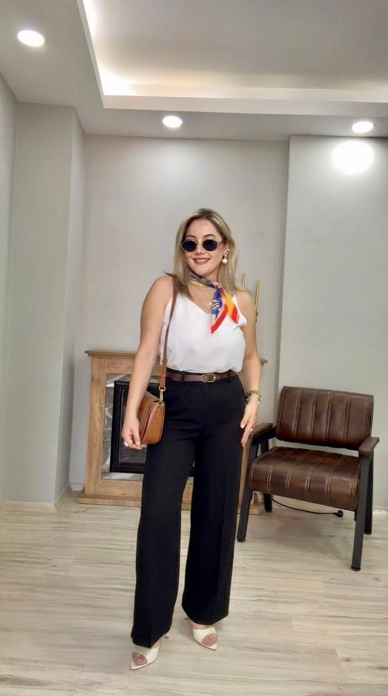 KEMERLİ YÜKSEK BEL FLARE PANTOLON SİYAH